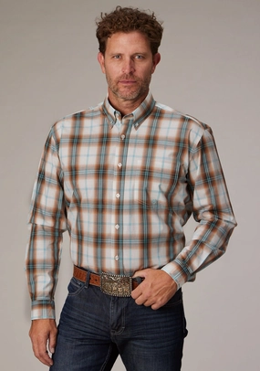 Trendy designs Roper Mens Desert Spring Plaid Orange 100% Cotton 1 Pkt L/S Shirt