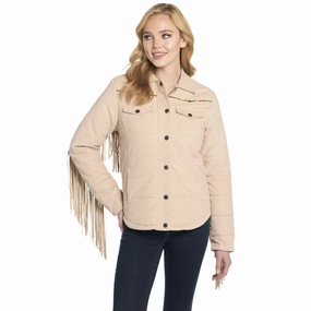 Cripple Creek Womens Quilted Micro-Cord Fringe Bedrock 100% Cotton Jacket Lightweight Thermal Tech