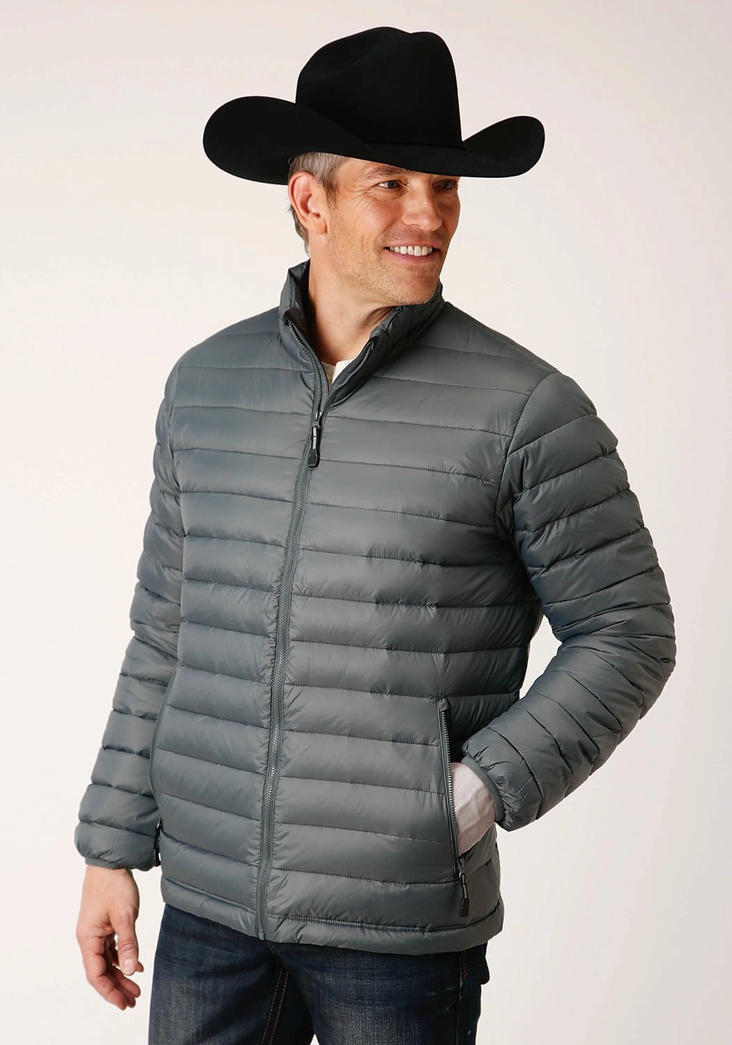 Sleek Style Roper Mens Down Coated Silver Sage 100% Nylon Insulated Jacket