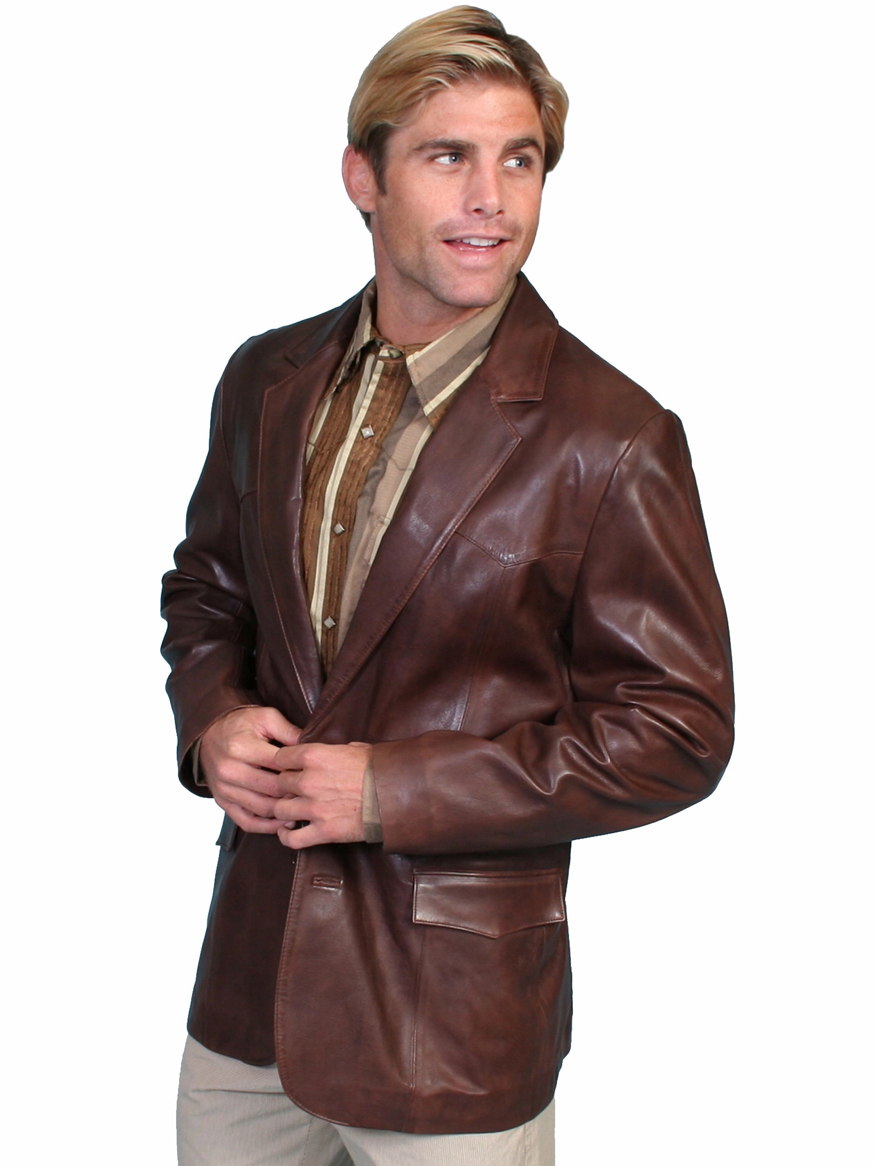 Ventilation Vents Convertible Sleeves Scully Leather Mens Western Lambskin Blazer Chocolate