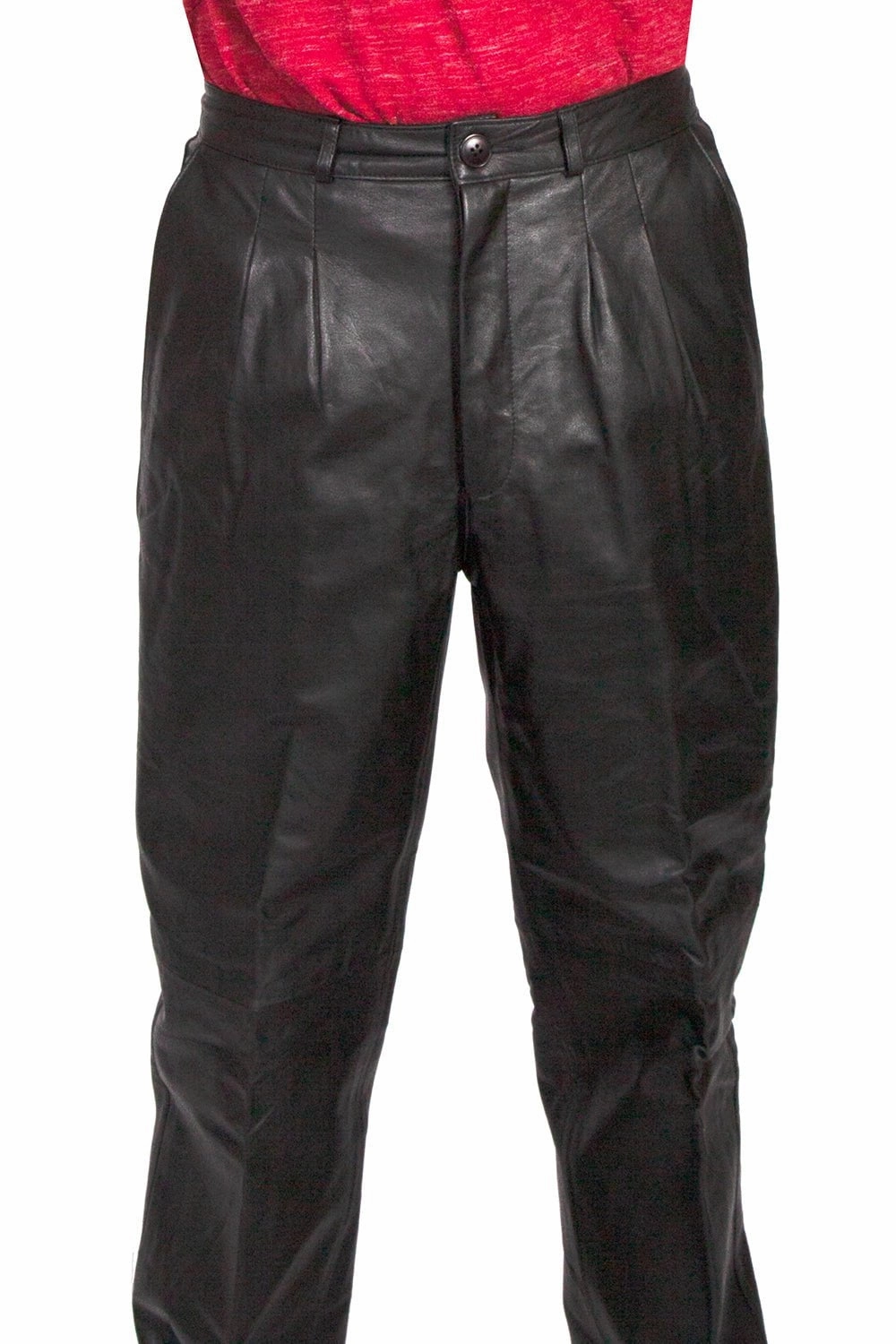 Scully Mens Pleated Front Black Plonge Leather Pants wrinkle free Versatile Style