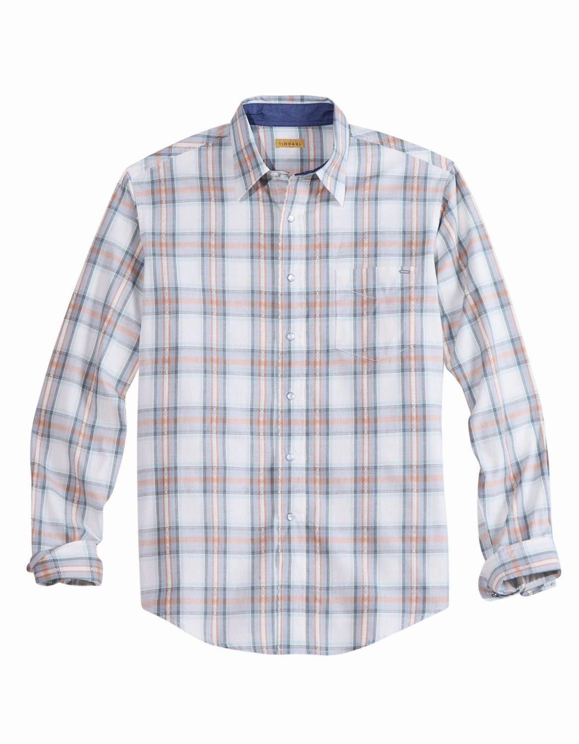 Button-up Tin Haul Mens Tupelo Plaid Grey/Red 100% Cotton L/S Shirt