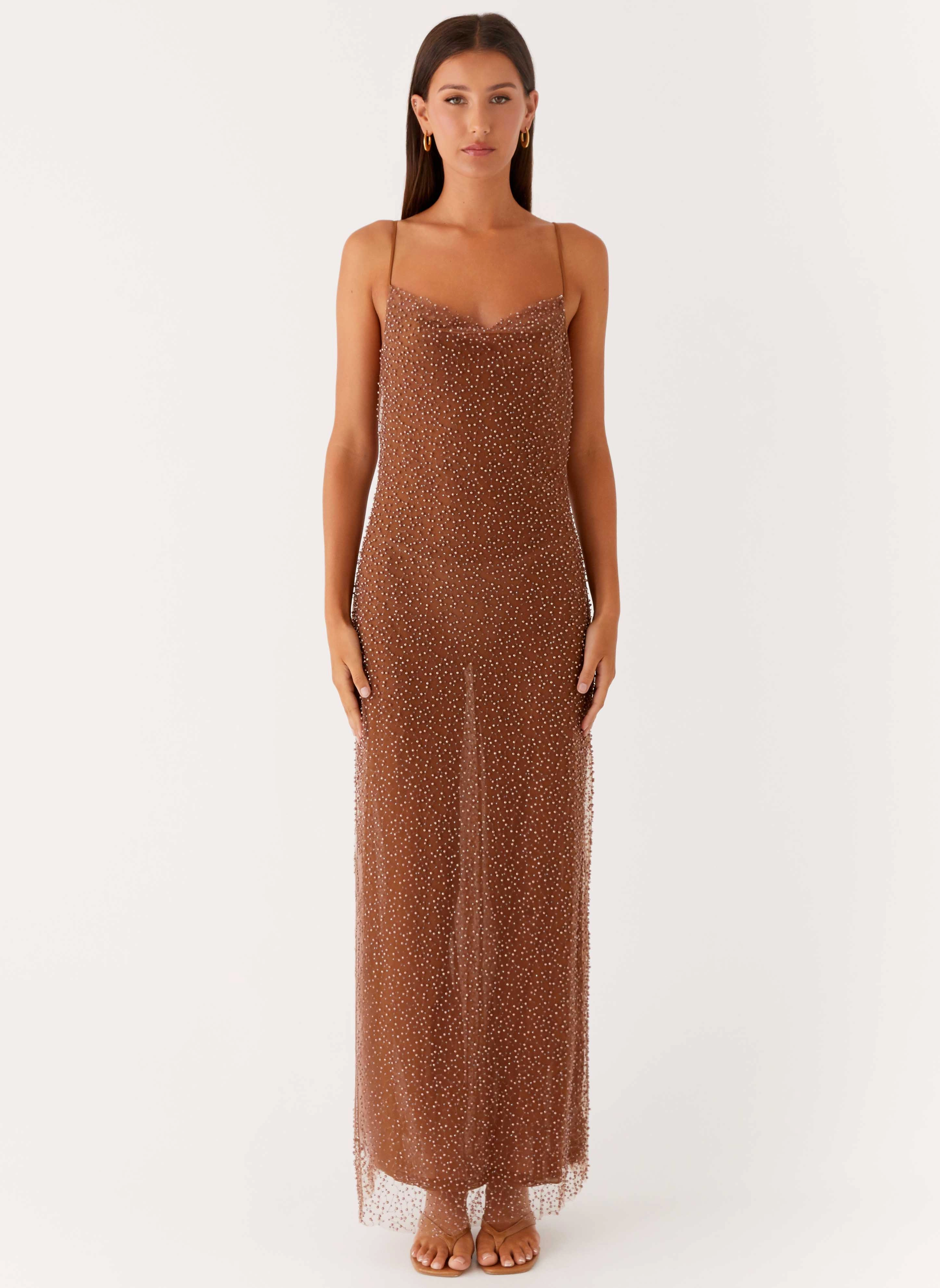 Zuella Beaded Maxi Dress - Chocolate Hiking Outerwear