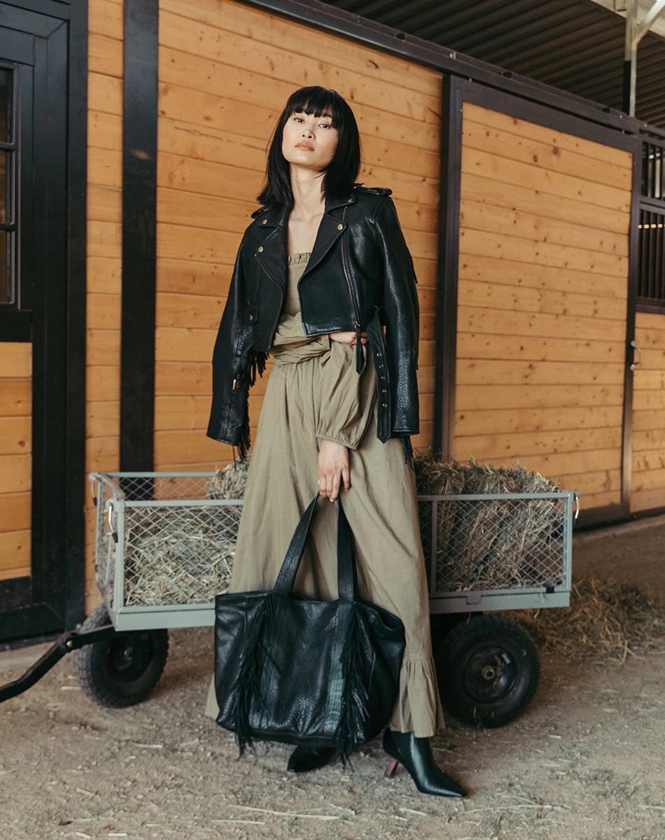 High Durability Weave Harrison Leather Jacket | Black