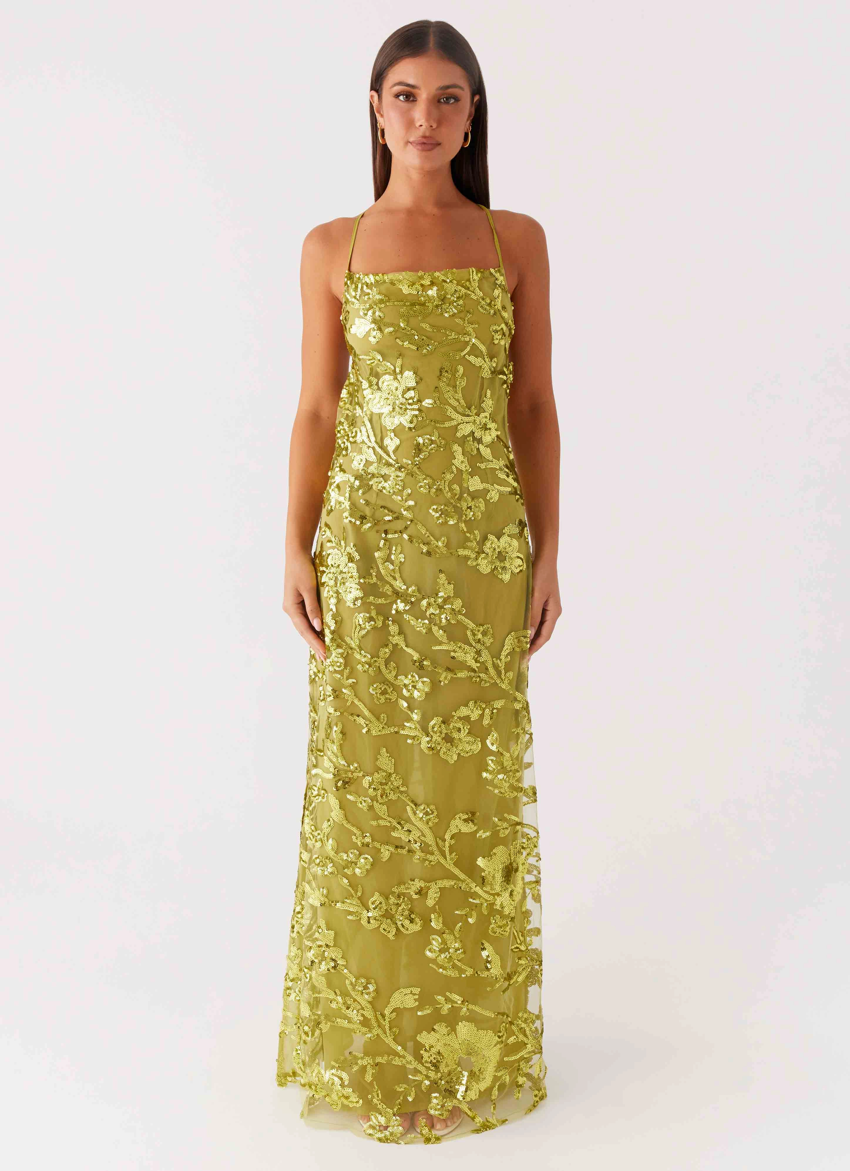 Havana Sequin Maxi Dress - Lime Cold Weather Protection