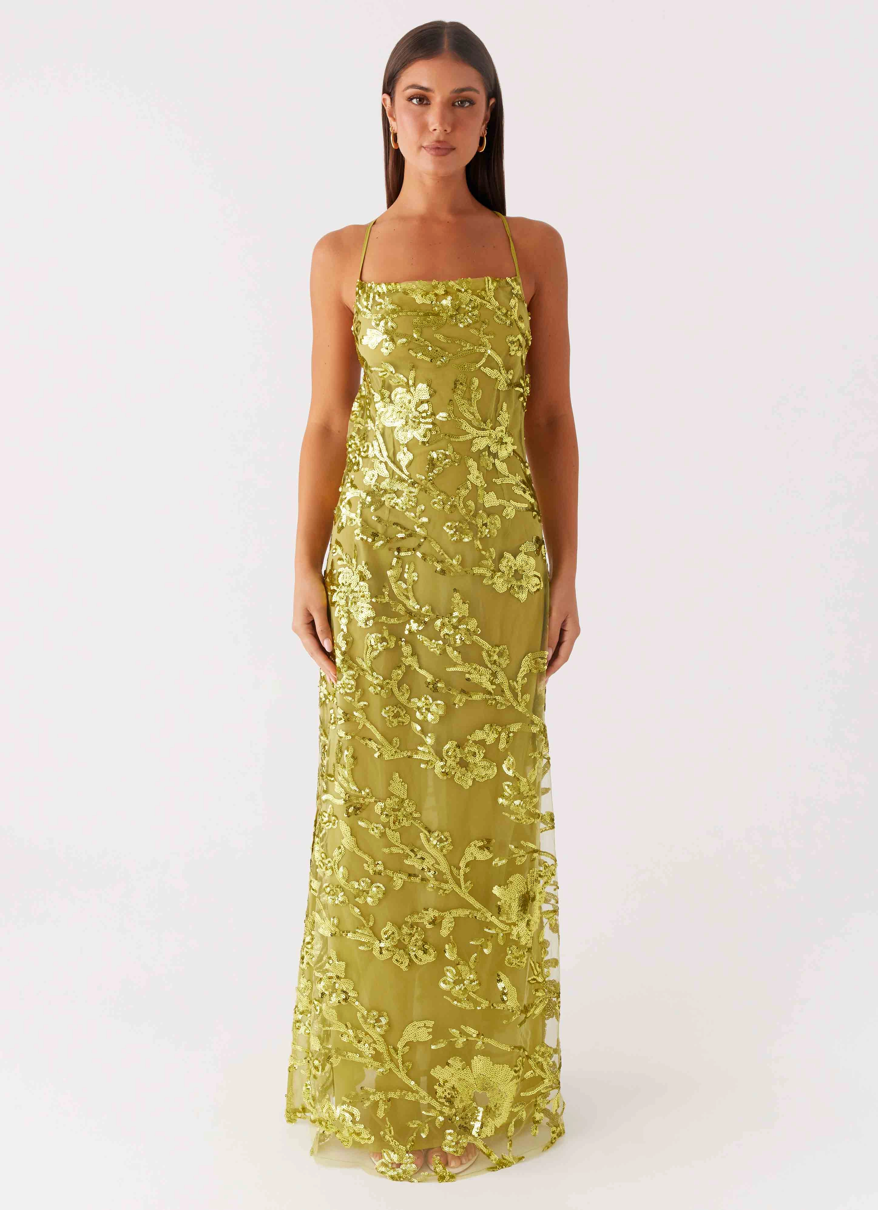 Havana Sequin Maxi Dress - Lime Fashion Essentials Waterproof Outerwear