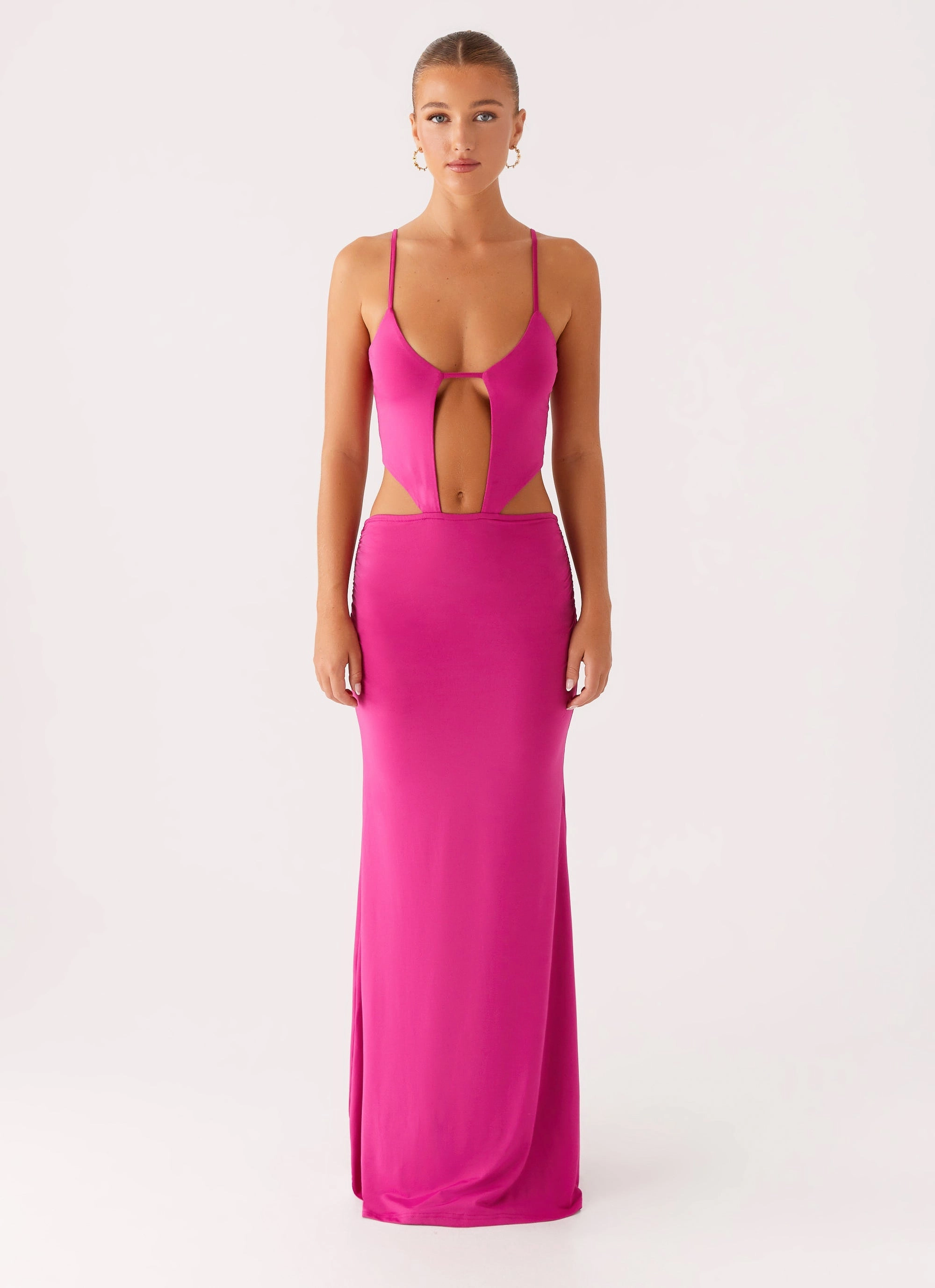 Tonal-Stitching Headliner Maxi Dress - Fuchsia