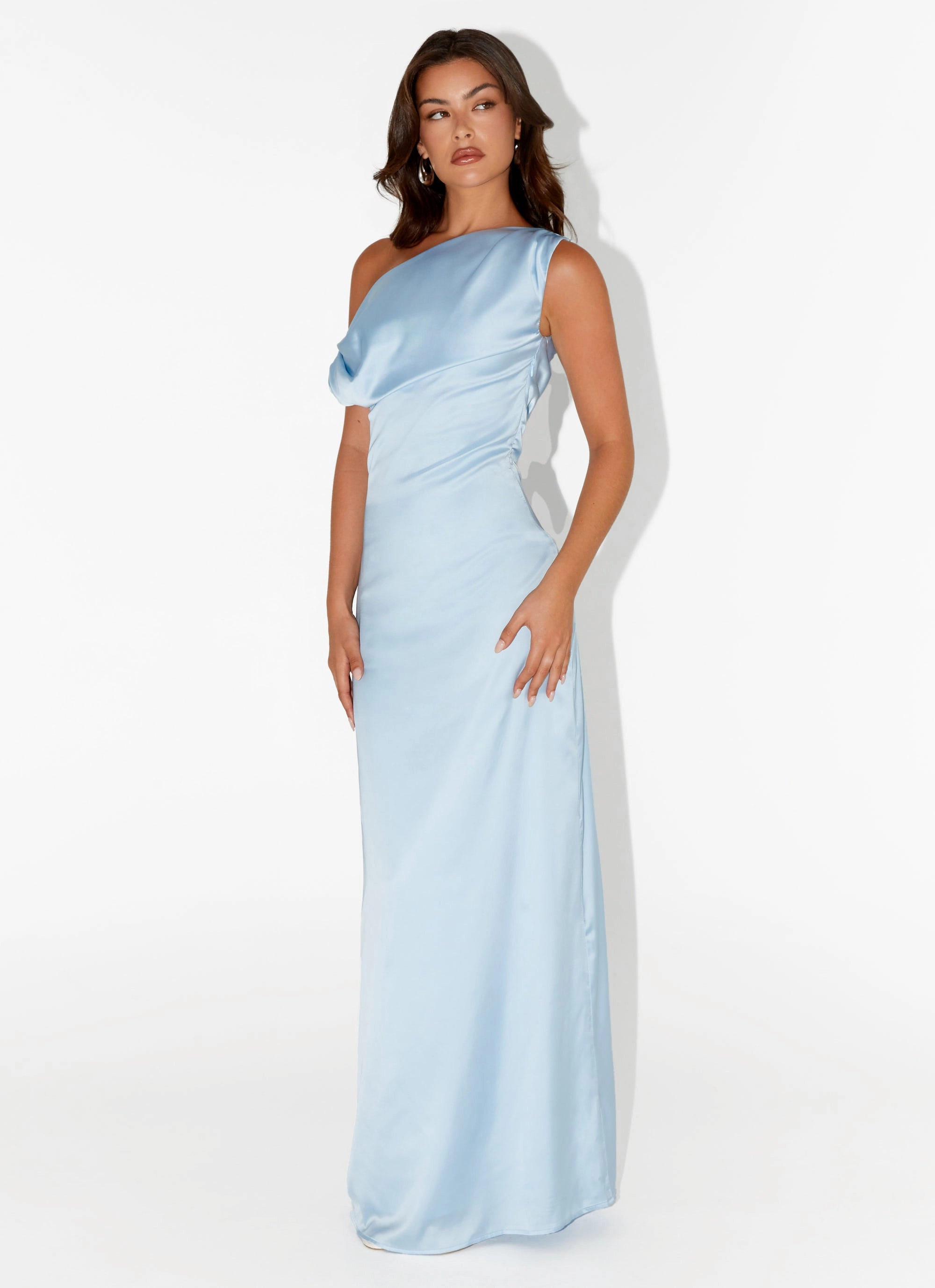 Thermal Lining Comfortable Jacket Heart Of Glass Satin Maxi Dress - Blue