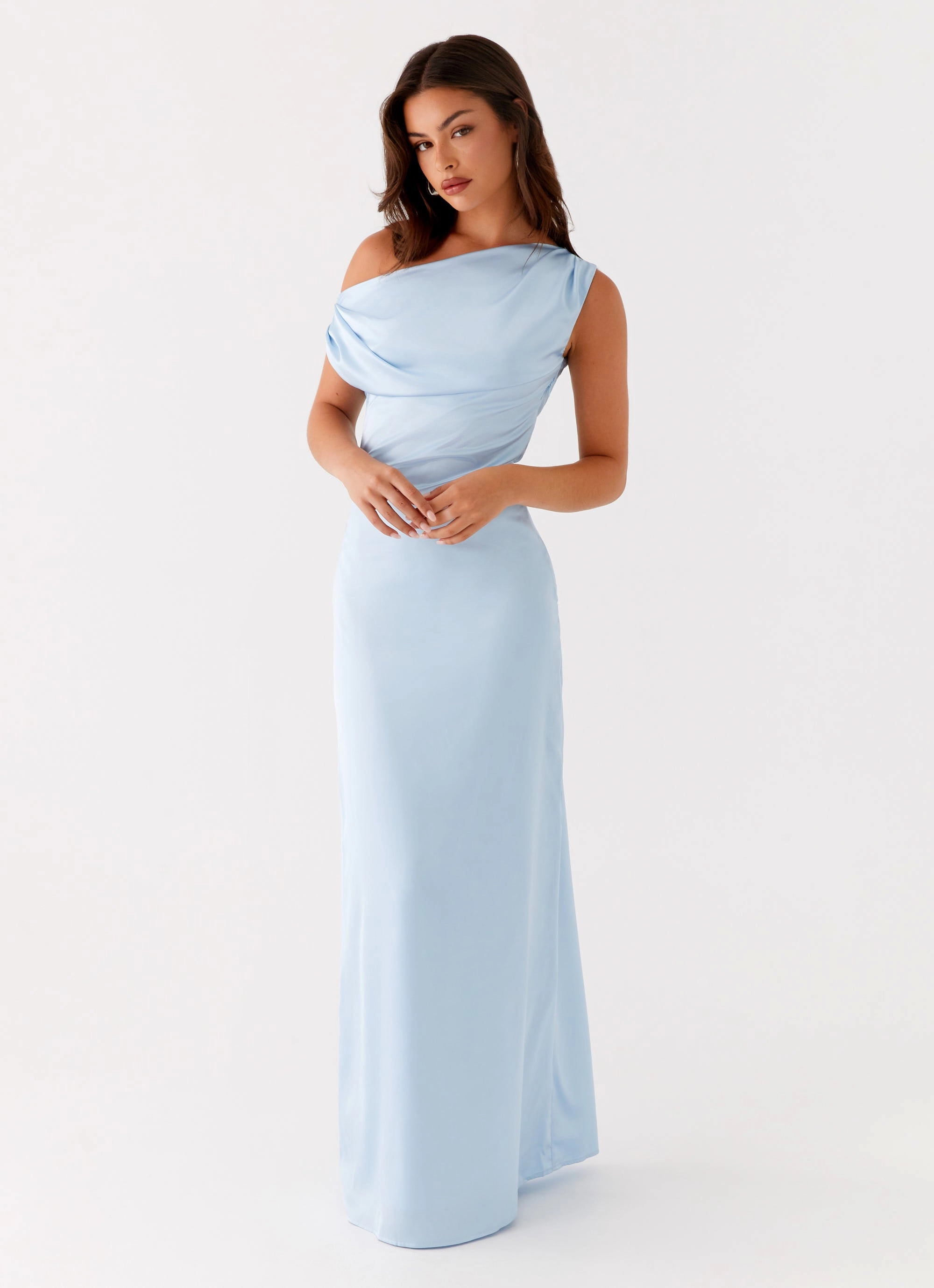 Heart Of Glass Satin Maxi Dress - Blue Matte Fabric