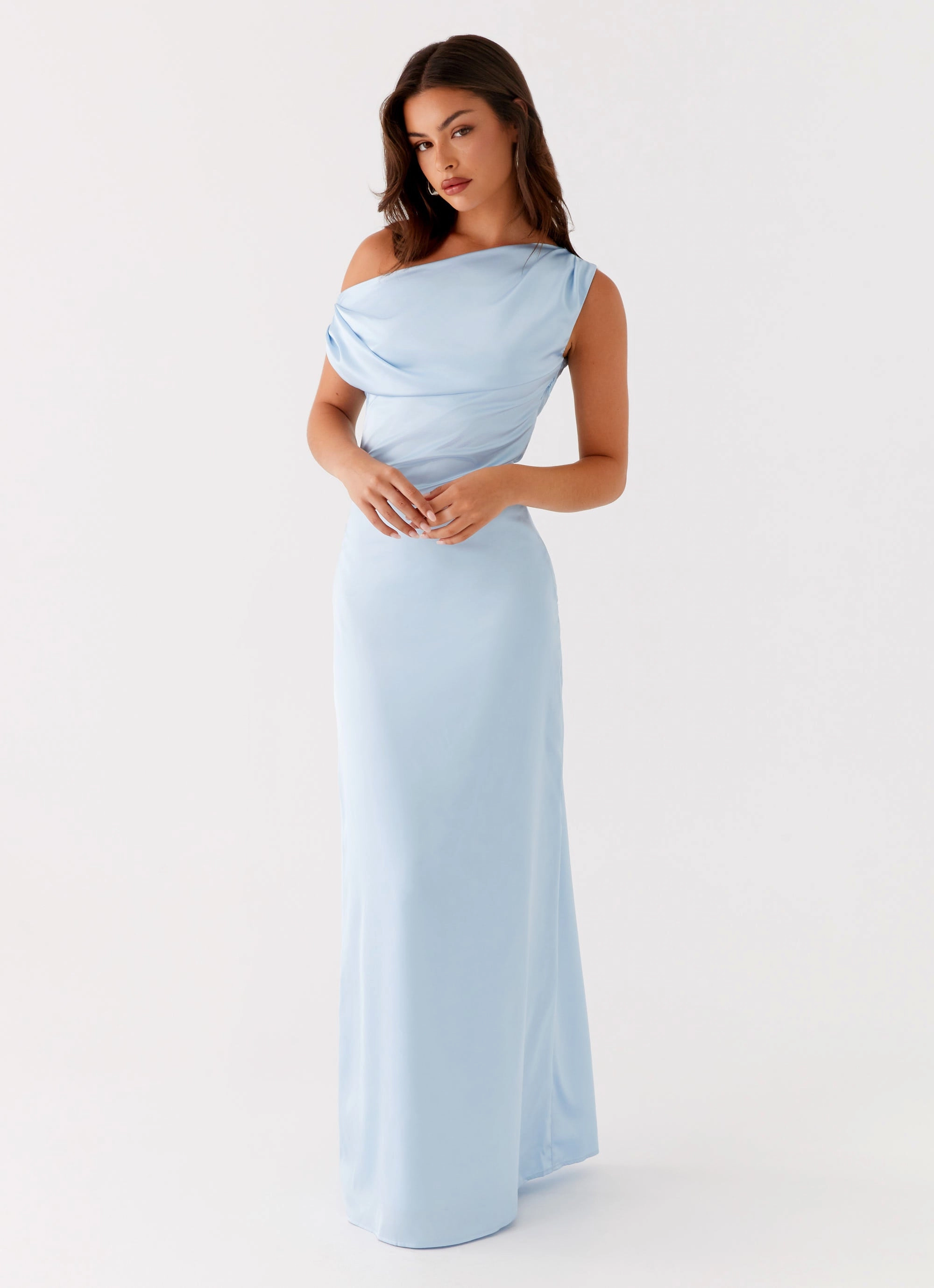 Heart Of Glass Satin Maxi Dress - Blue Layering Piece