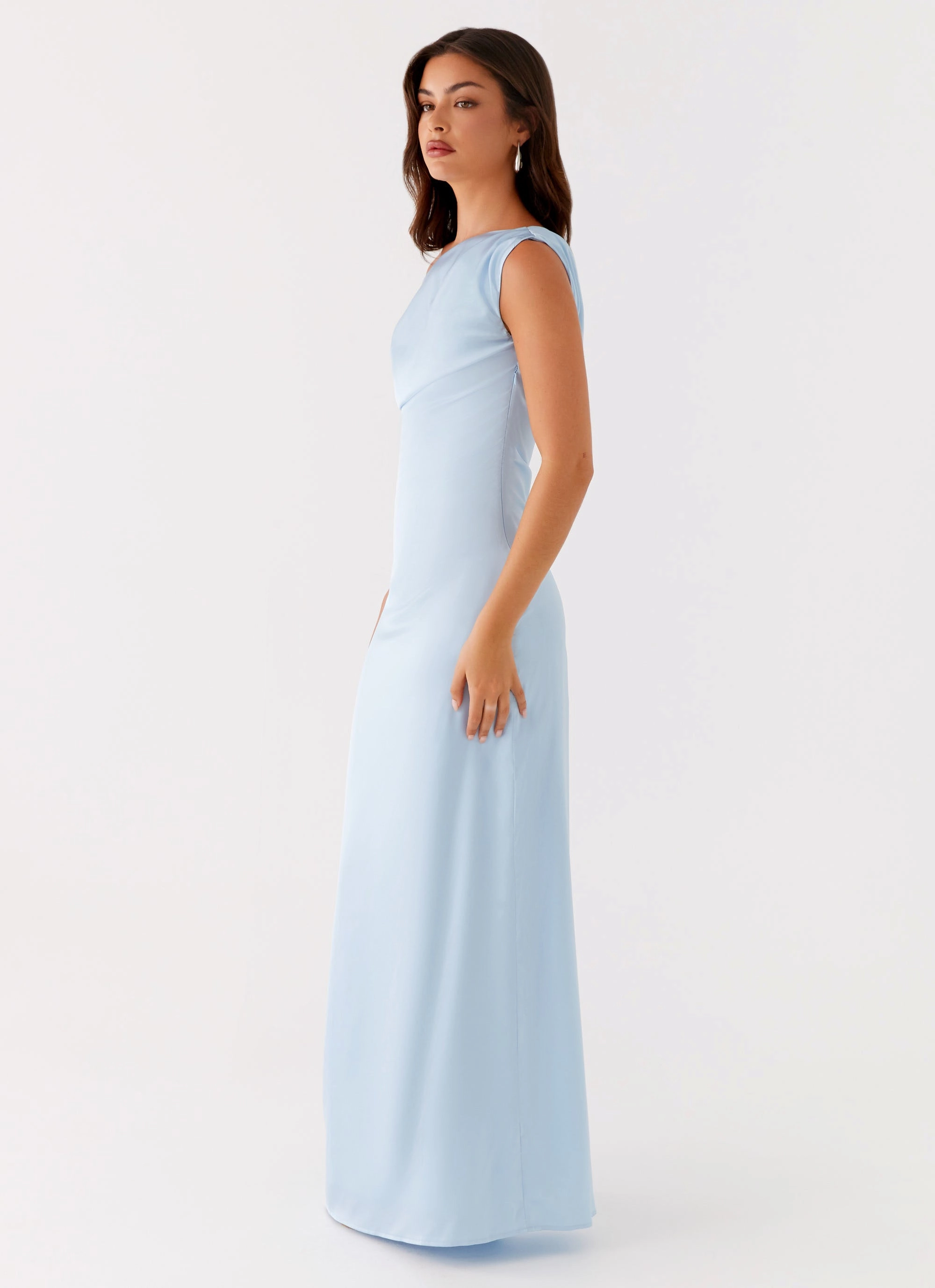 Heart Of Glass Satin Maxi Dress - Blue Puffer Outerwear