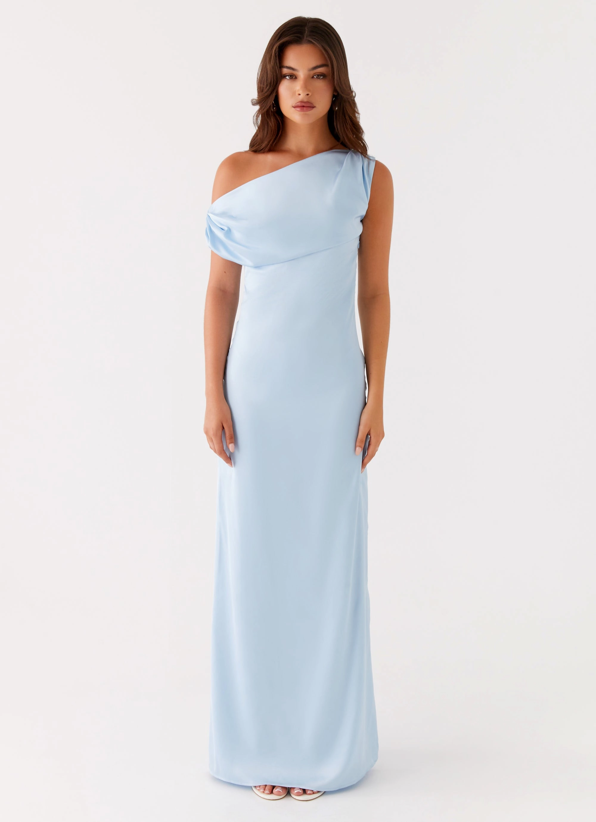Heart Of Glass Satin Maxi Dress - Blue Winter Layer Fashion Statement Coat
