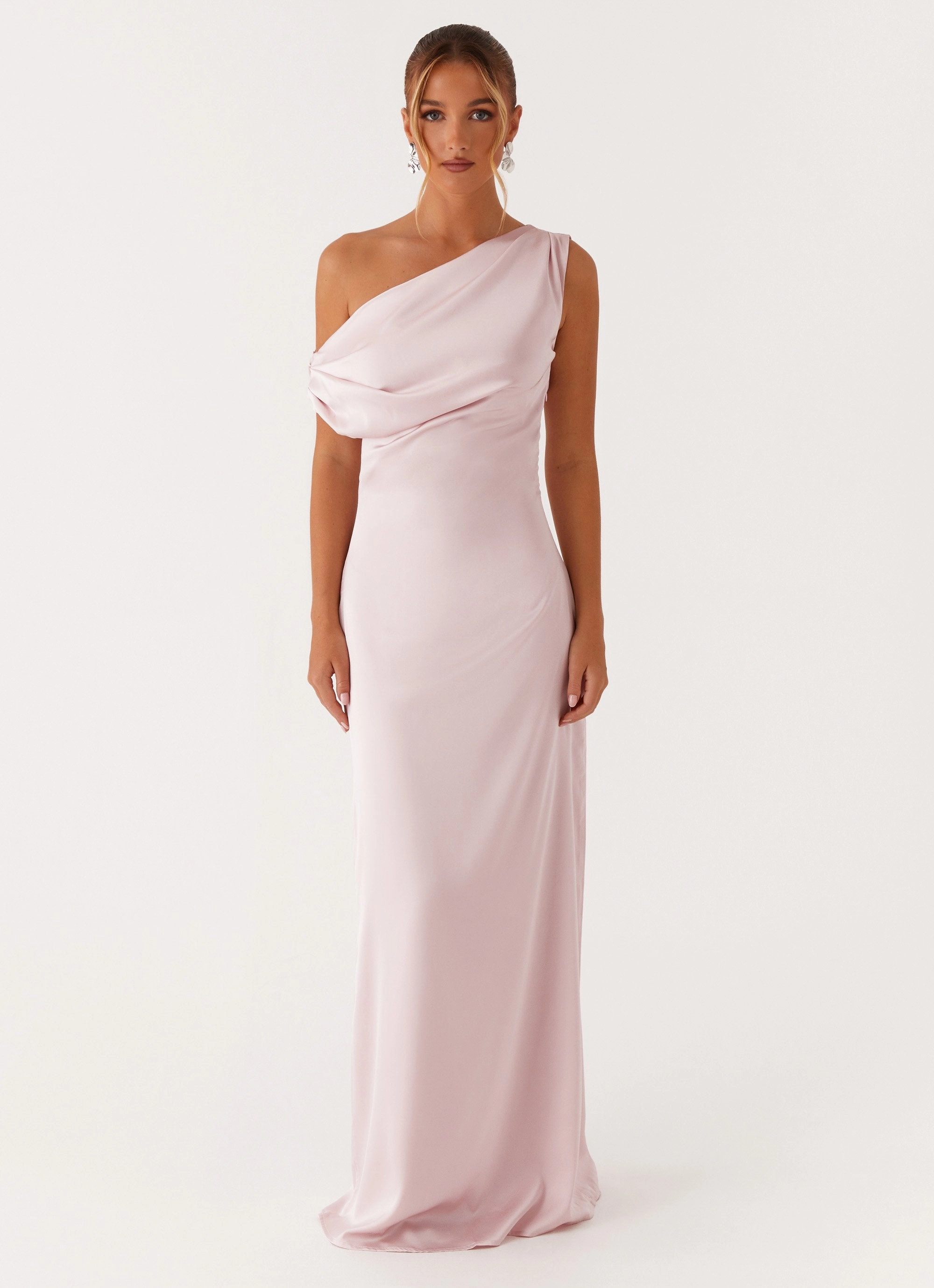 Transitional Outerwear Heart Of Glass Satin Maxi Dress - Pink