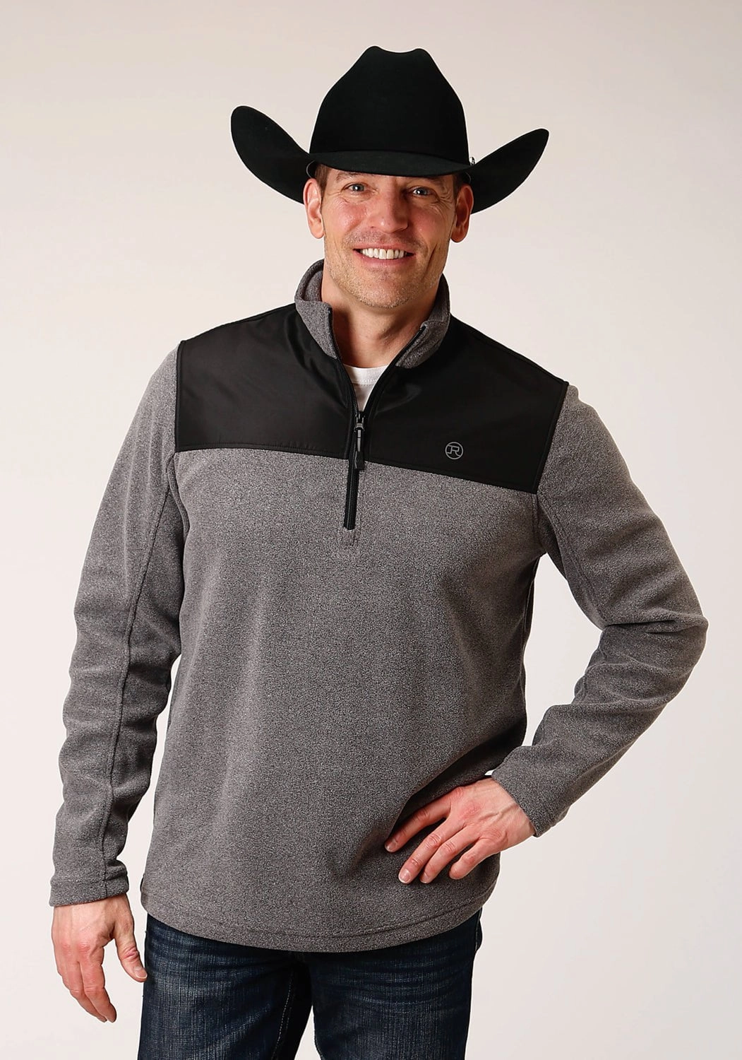 Winter Layering Piece Roper Mens Grey/Black Polyester Micro Fleece Jacket