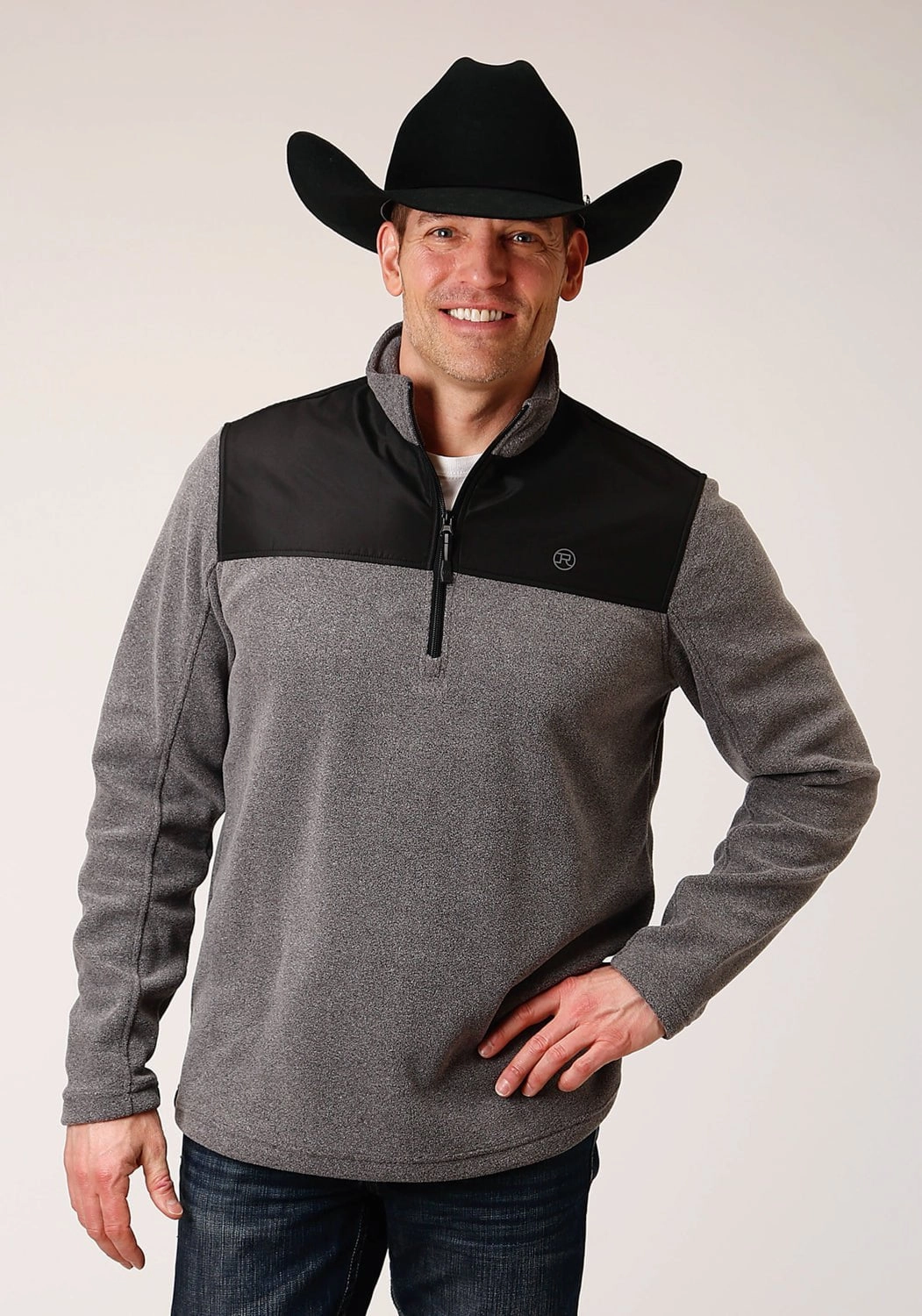 Adjustable Hem Roper Mens Grey/Black Polyester Micro Fleece Jacket