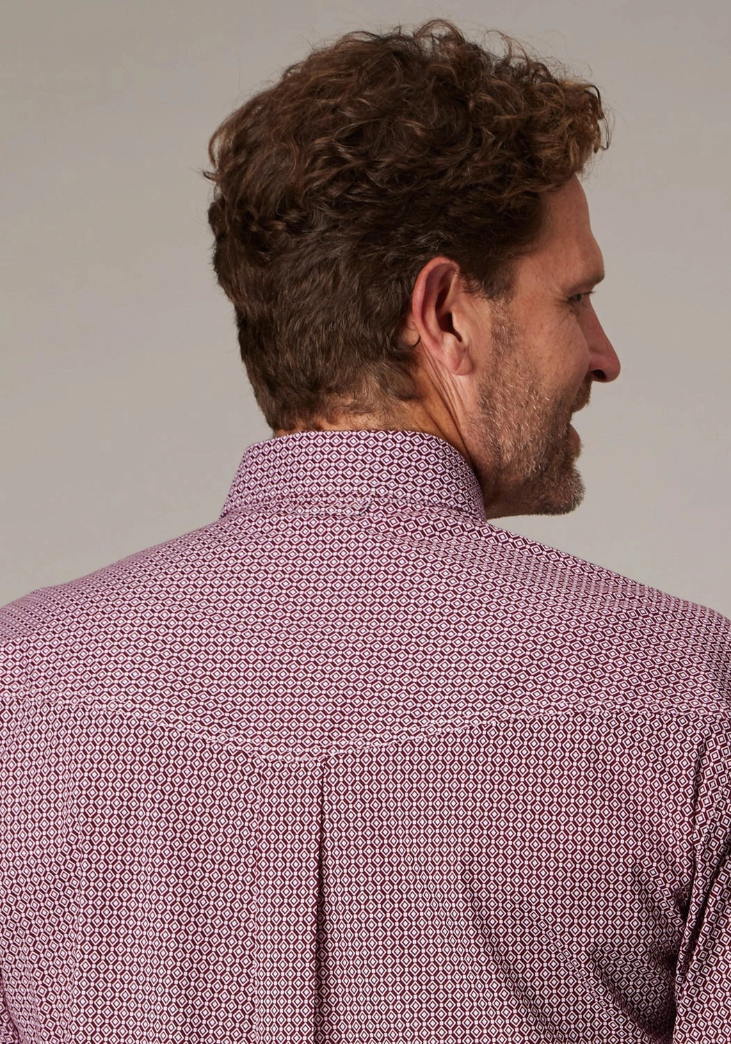 Ribbed Trim Roper Mens 2025 Stretch Neat Red Cotton Blend L/S Shirt