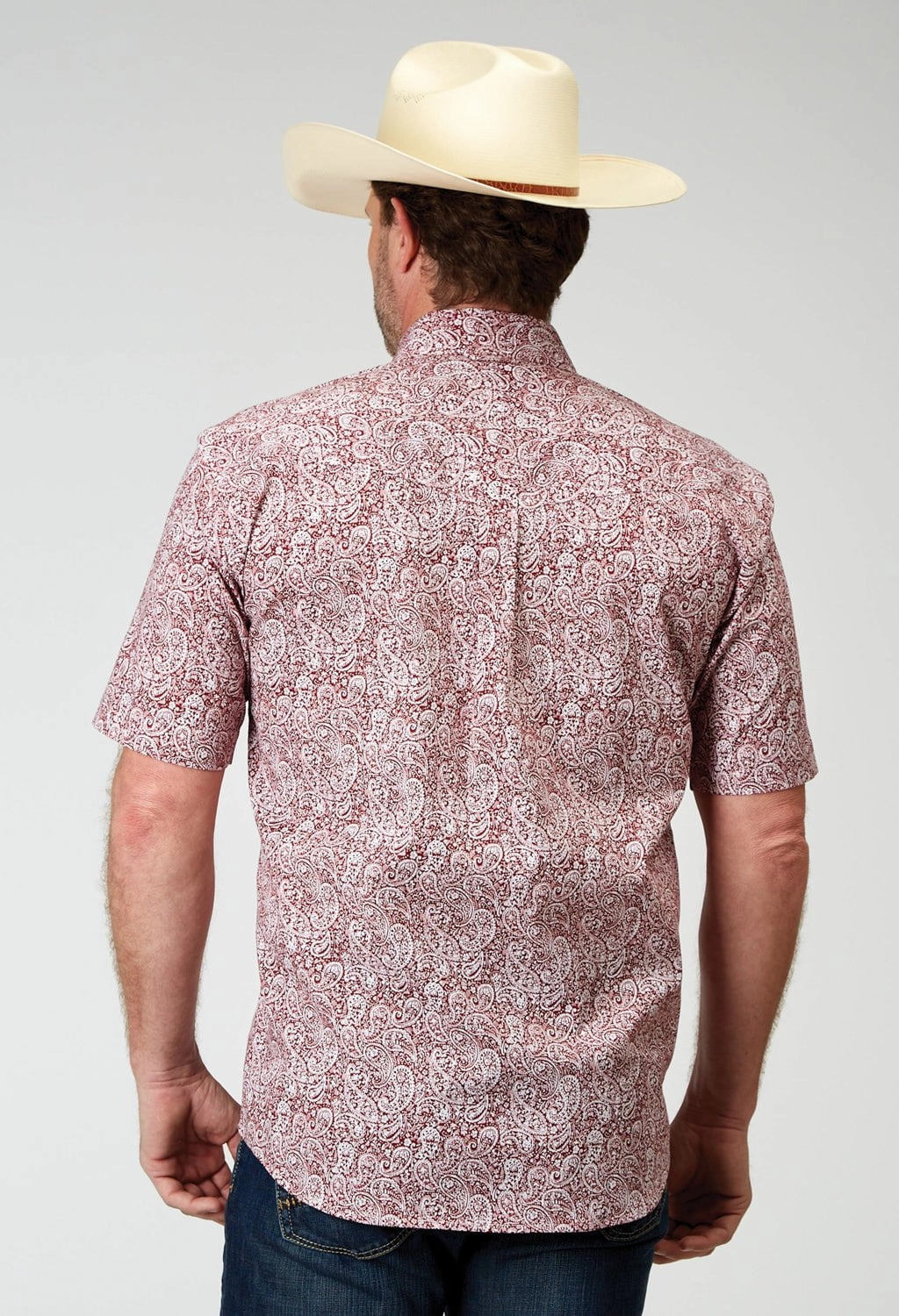 Affordable Fashion Roper Mens Paisley Poplin Red Cotton Blend S/S Shirt