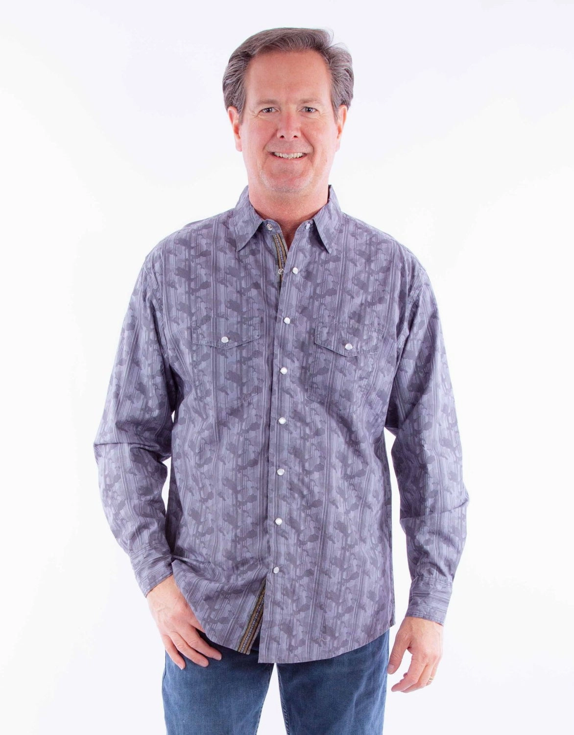 Scully Mens Signature Camo Print Grey 100% Cotton L/S Shirt Trendsetting Style Comfort-First