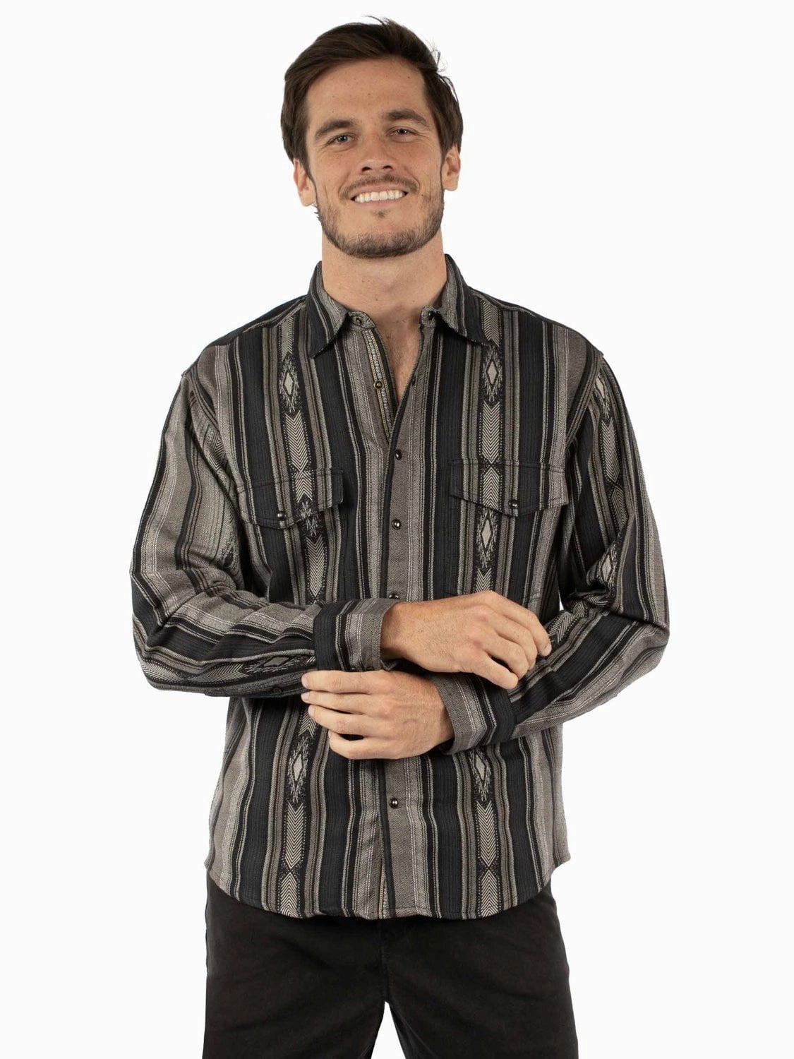 Flatlock stitching Flex Fit Collar Scully Mens Signature Stripe Charcoal 100% Cotton L/S Shirt