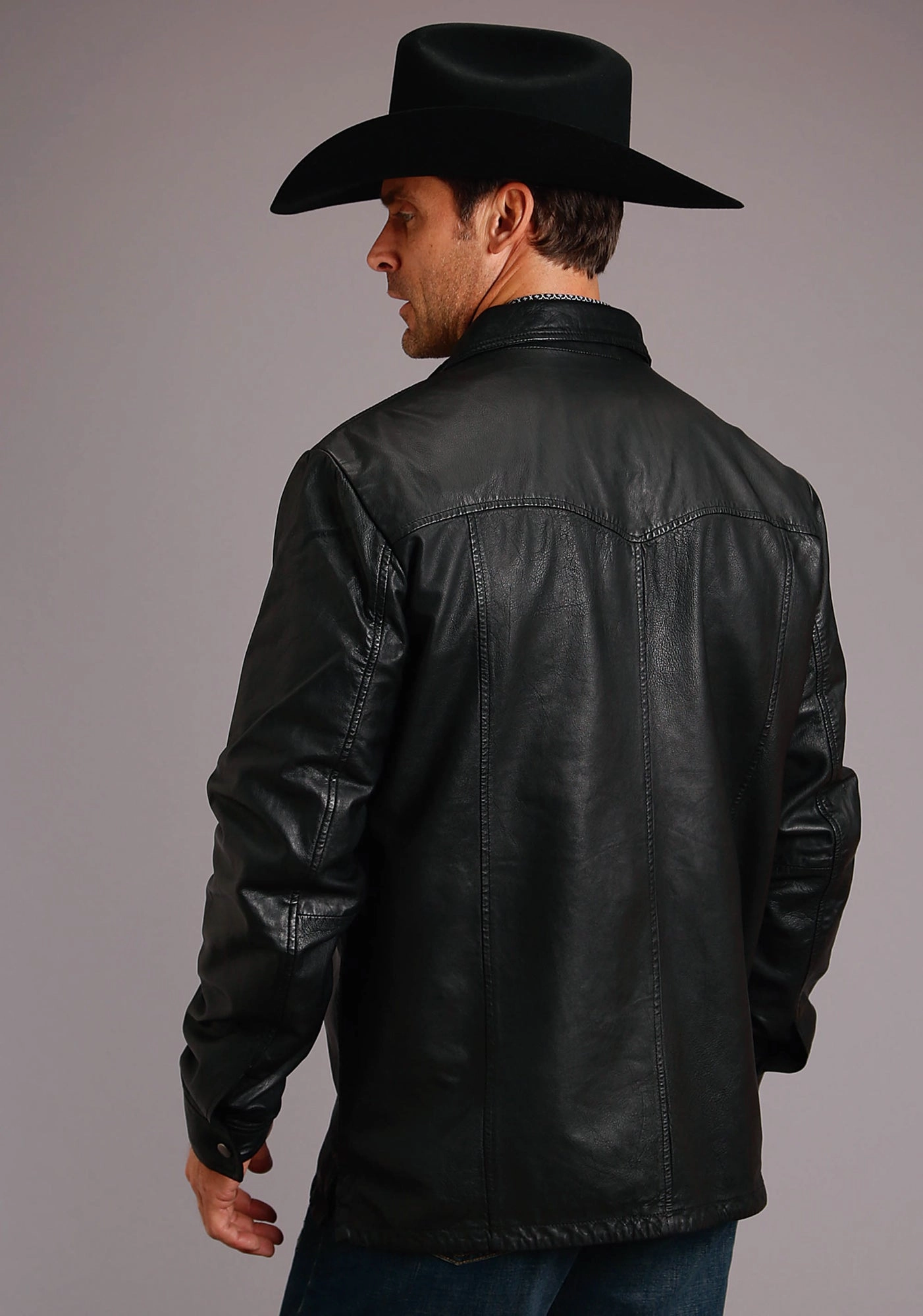 Quick-Dry Anti Pilling Finish Stetson Mens Black Leather Western Shirt Jacket