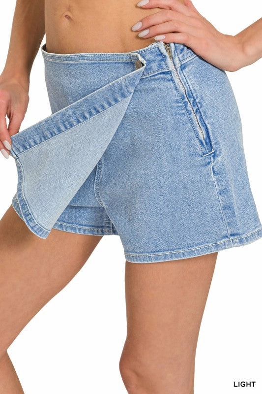Subtle Details Heather Wrap Front Skort Denim