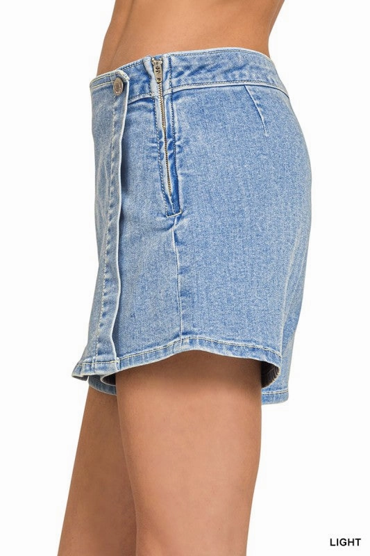 Heather Wrap Front Skort Denim Fade Resistant Cloth Print Mix