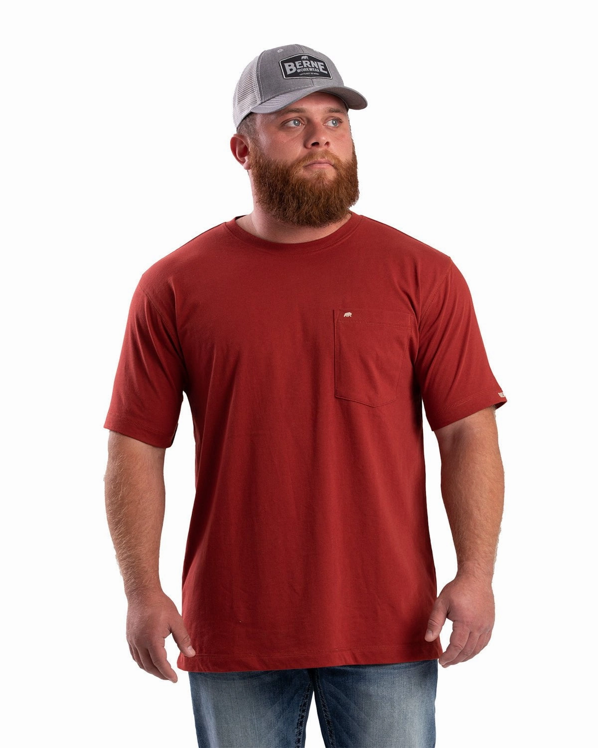 Durable Collar Construction Berne Mens Performance Pocket Tee Cowhide Cotton Blend S/S T-Shirt