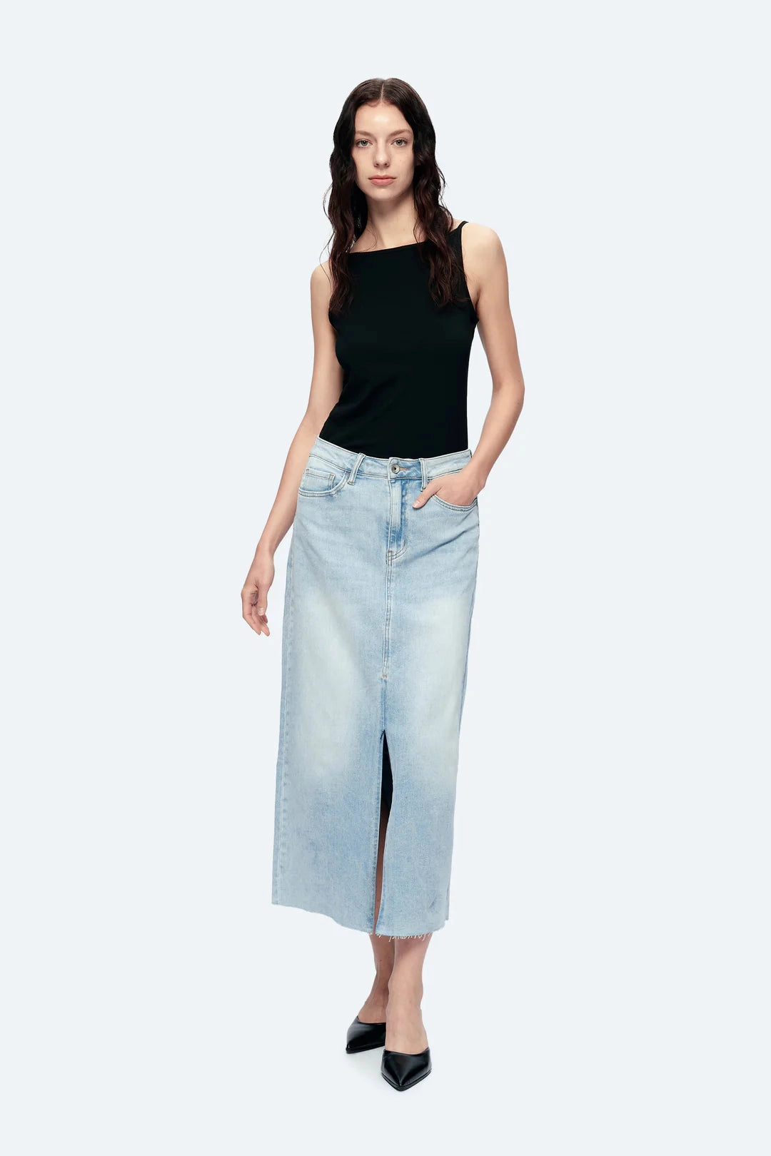 Low Profile Denim Midi Skirt