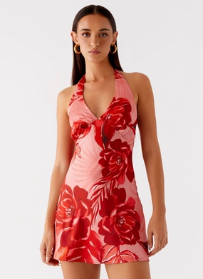 Graduation-Event Heavy Hearted Mini Dress - Sicily Sunsets Print