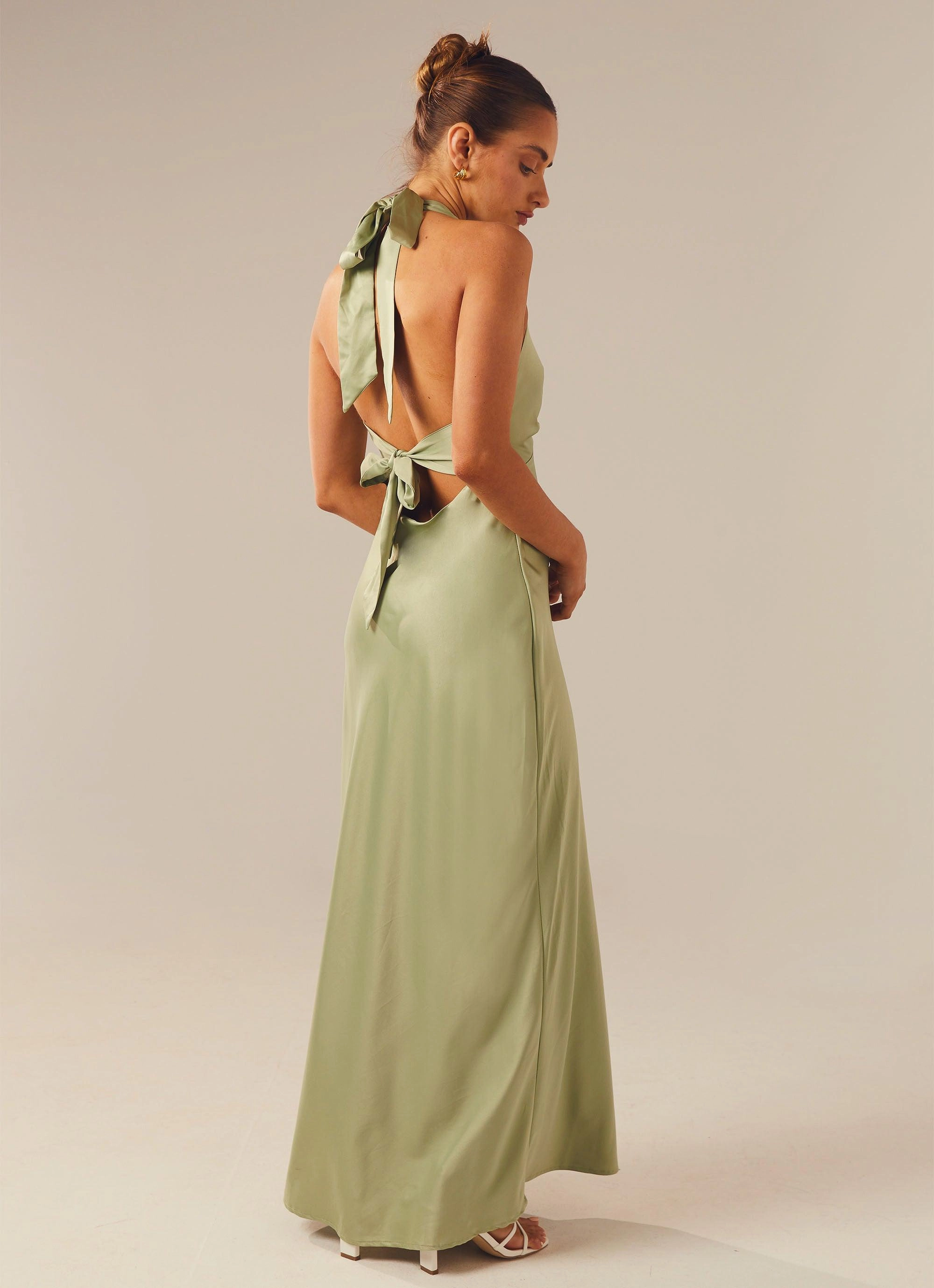 Warm Layer Long Coat Heavy Hearted Satin Maxi Dress - Sage
