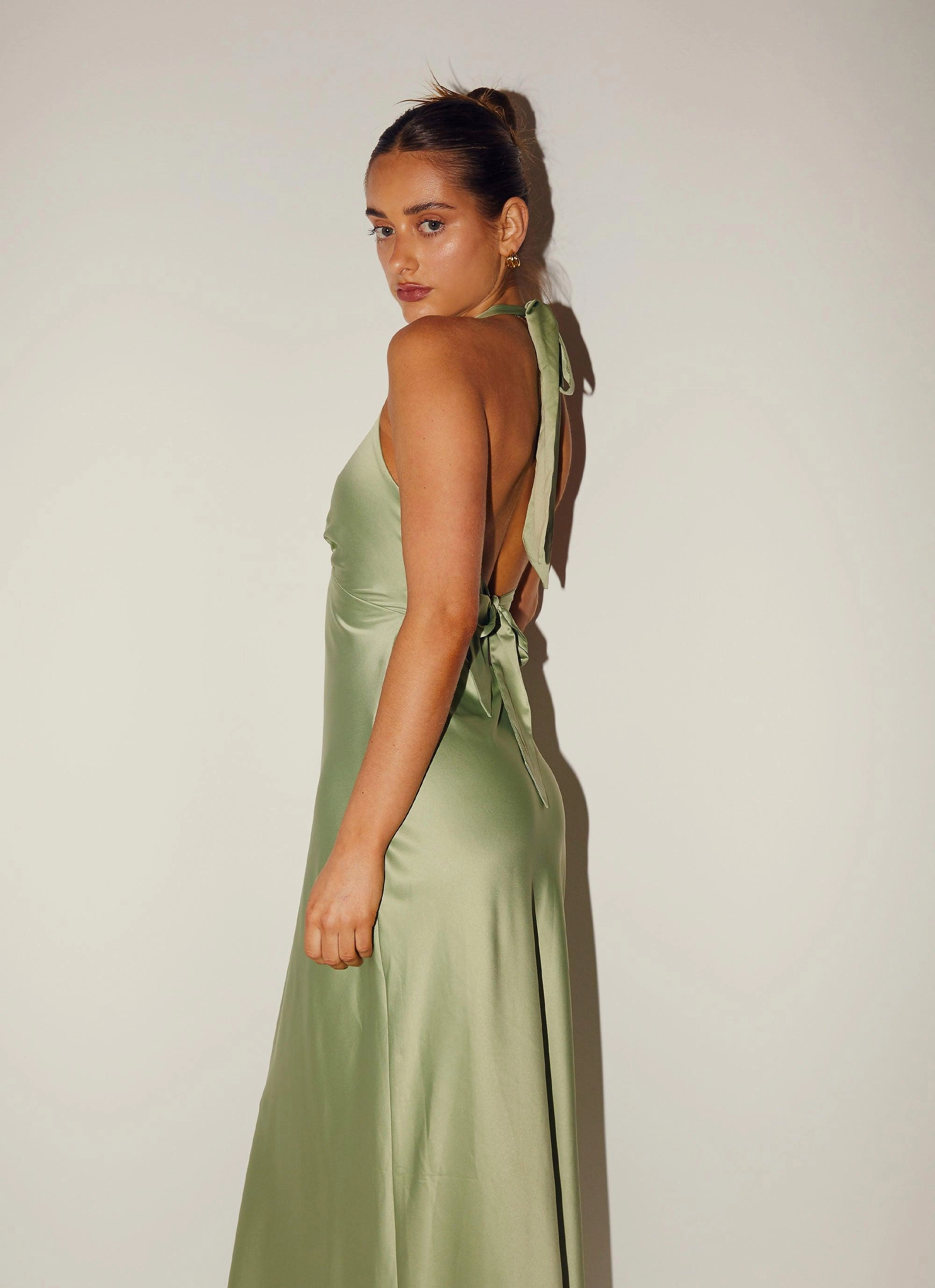 Heavy Hearted Satin Maxi Dress - Sage Soft Outerwear