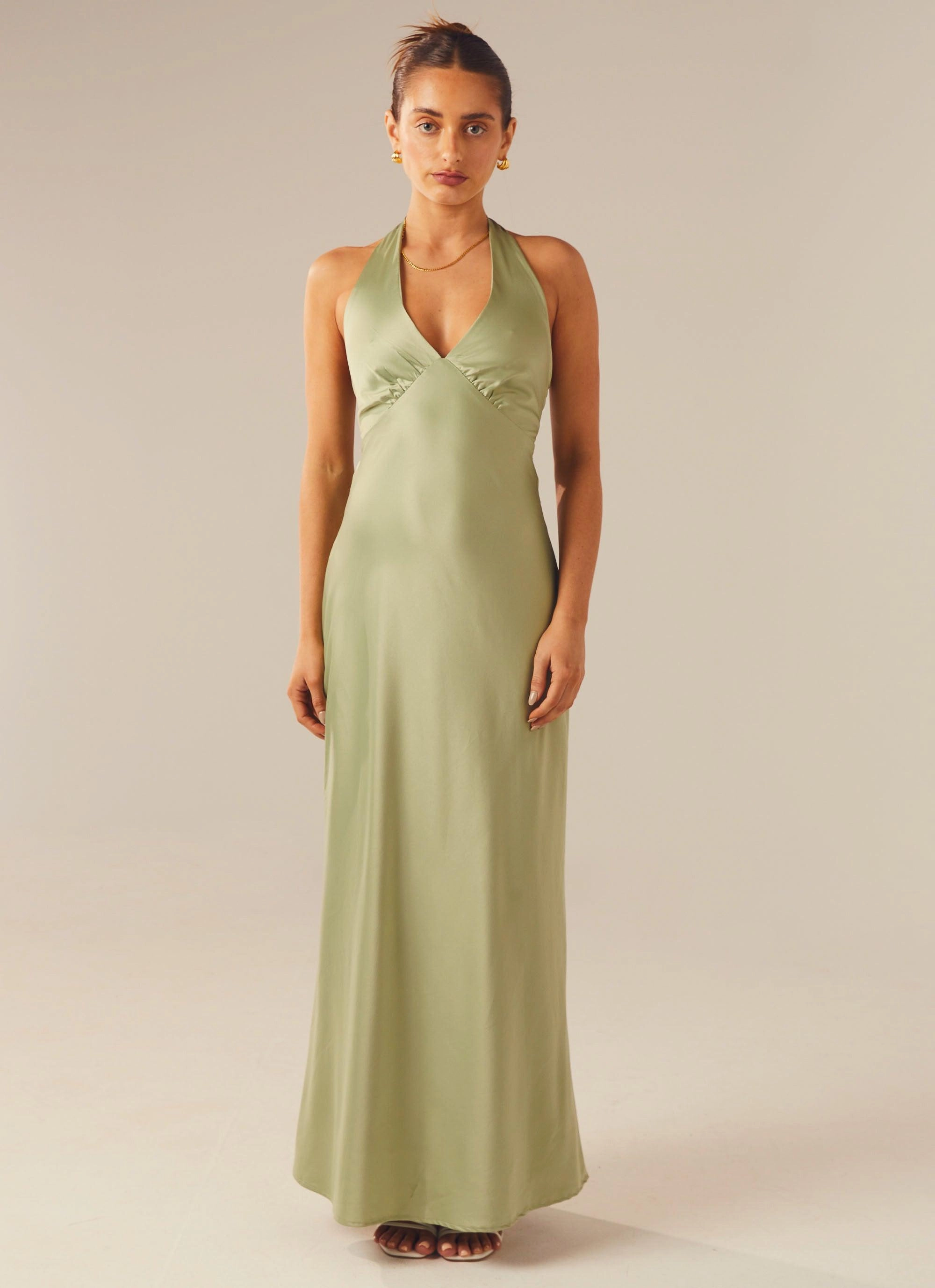 Heavy Hearted Satin Maxi Dress - Sage Weather-Resistant Outerwear