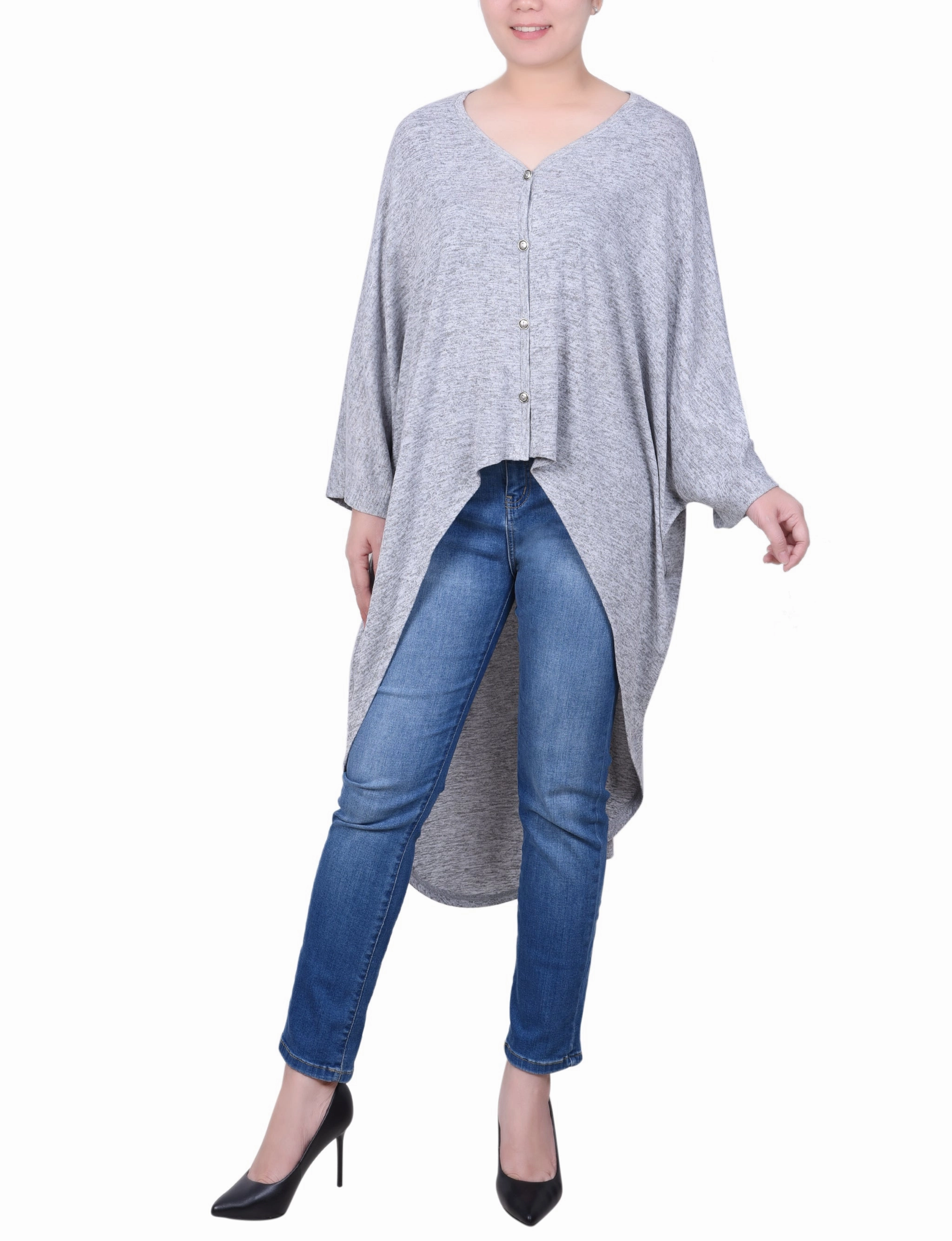 Hi Lo Batwing Sleeve Cardigan Compact Stitching
