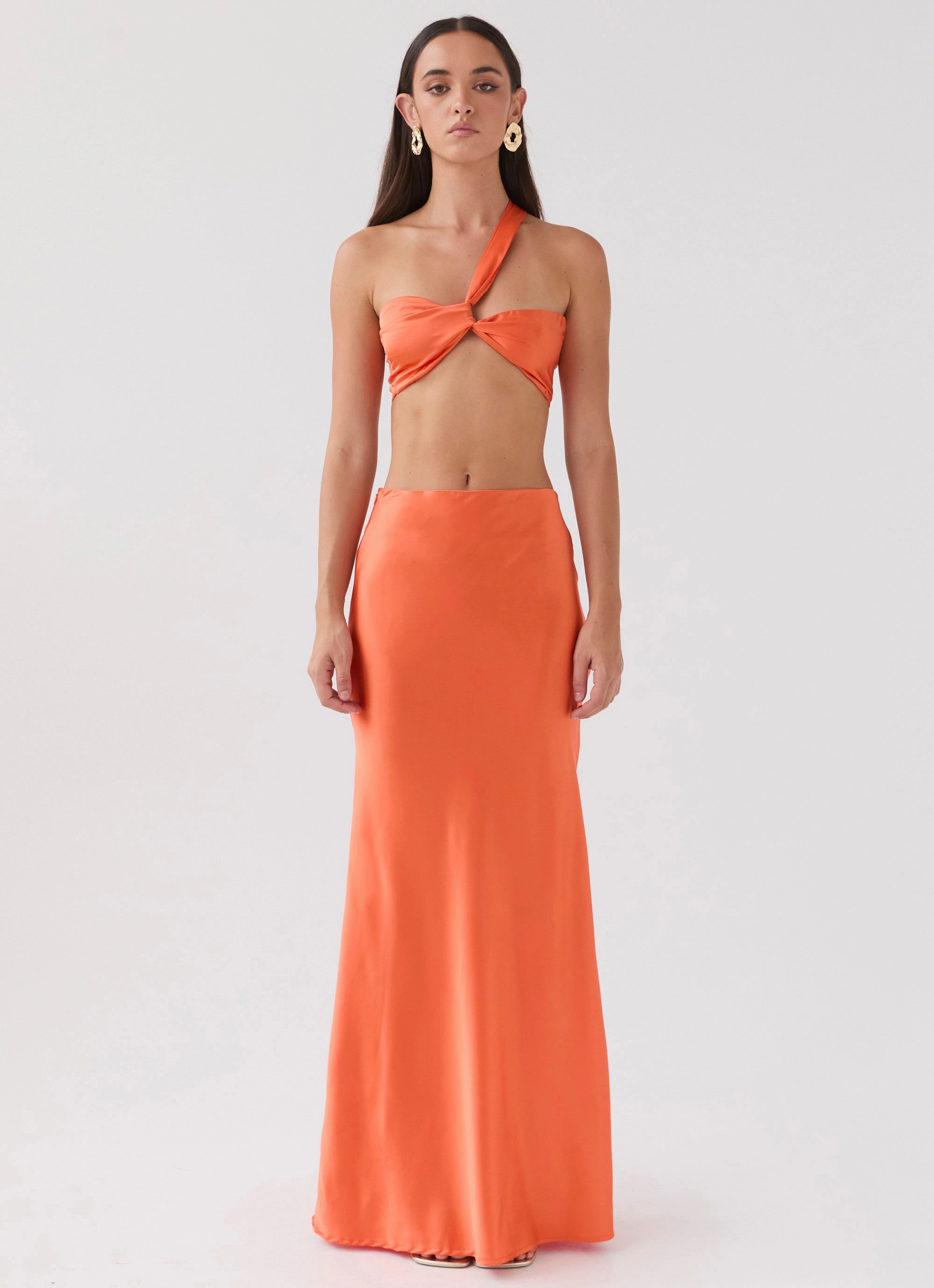 Transitional Wear Hidden Oasis Satin Top - Tangerine