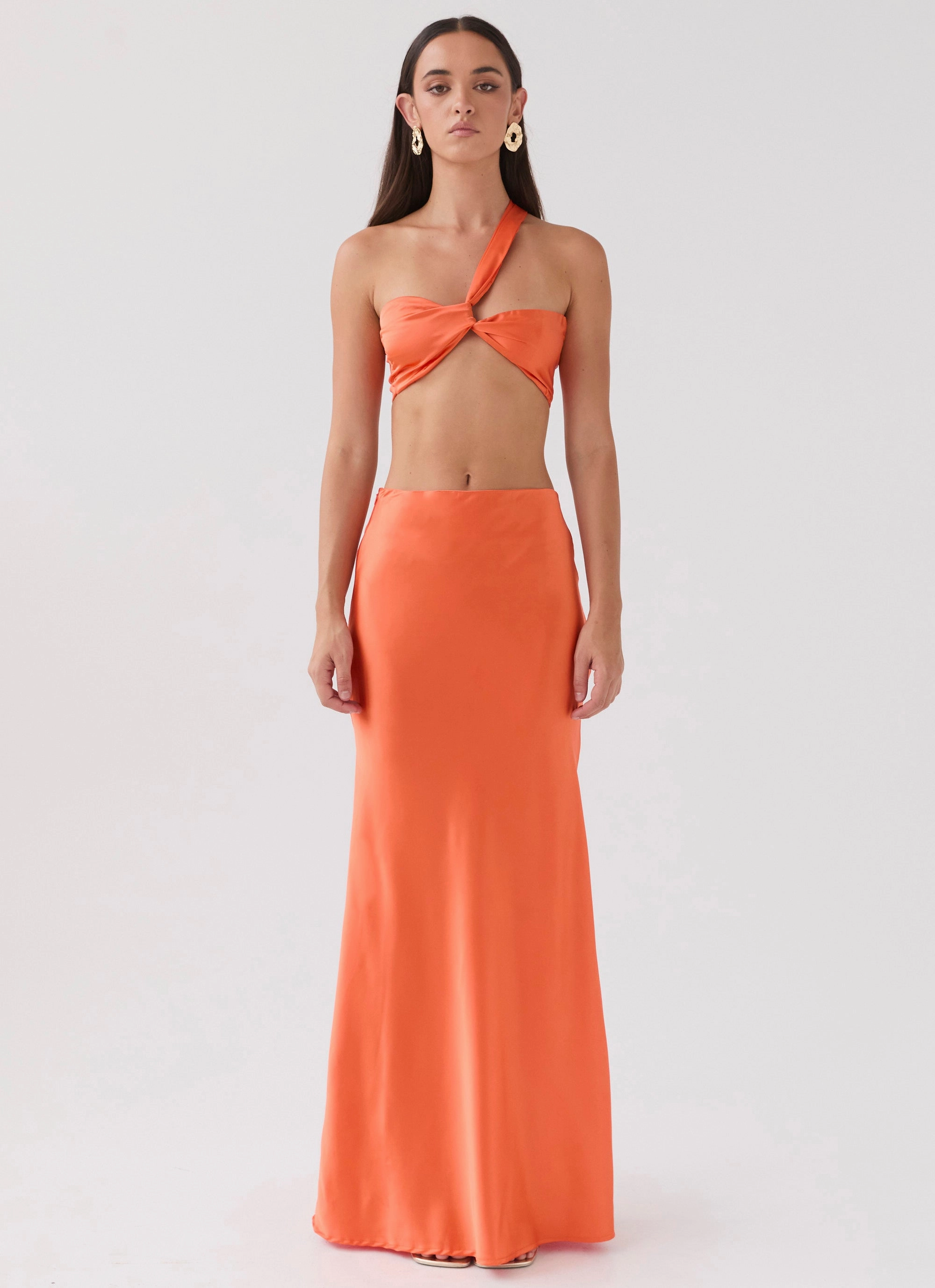 Hidden Oasis Satin Top - Tangerine NonScratchyLining