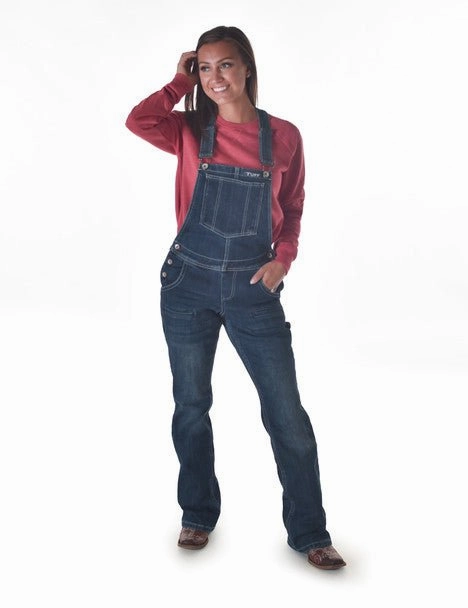 AirflowVents Flexible Material Cowgirl Tuff Womens Double Down Flannel Dark Wash Cotton Blend Bib Overall