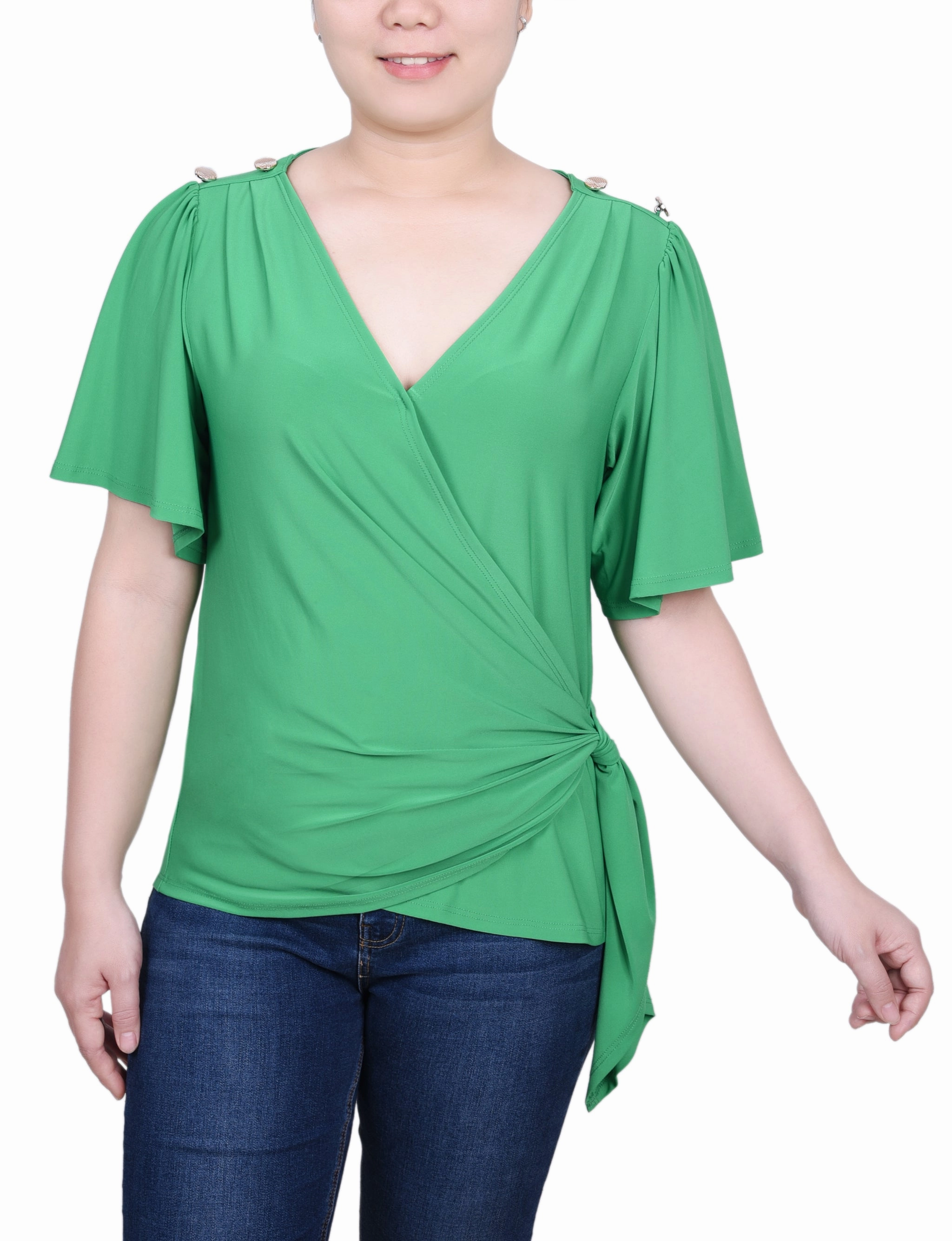 AllDayComfort Thermal Insulation Petite Short Sleeve Wrap Top
