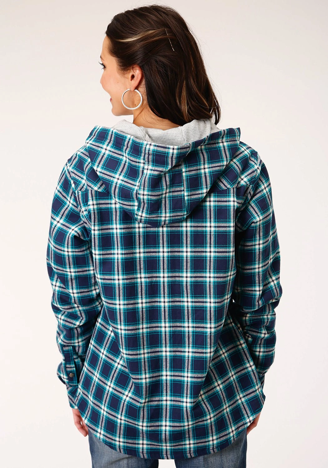 Smooth Flat Collar UV Protection Roper Womens Blue/White 100% Cotton Thermal Lined Hooded Jacket