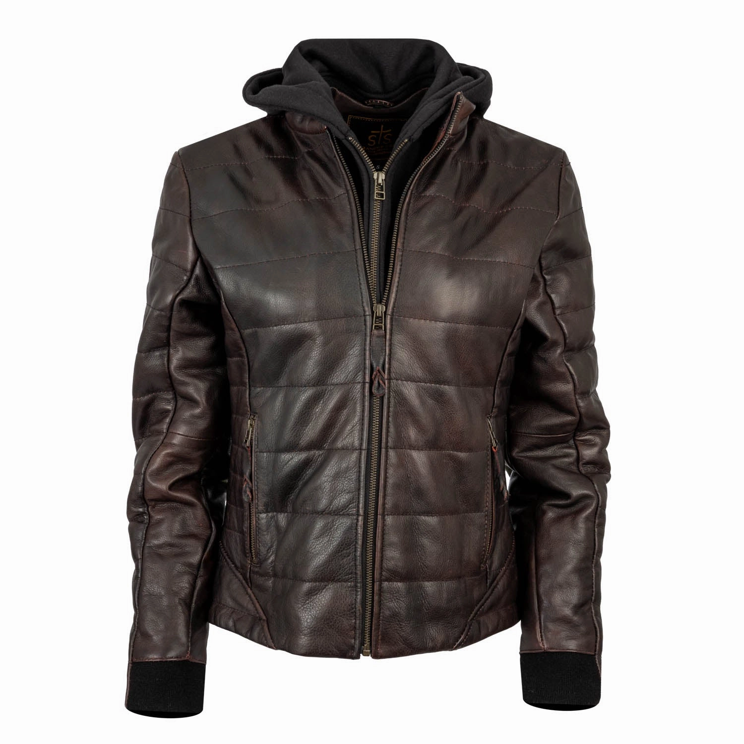 STS Ranchwear Womens Amberly Black Cherry Leather Jacket AdjustableDrawstring Top Guard