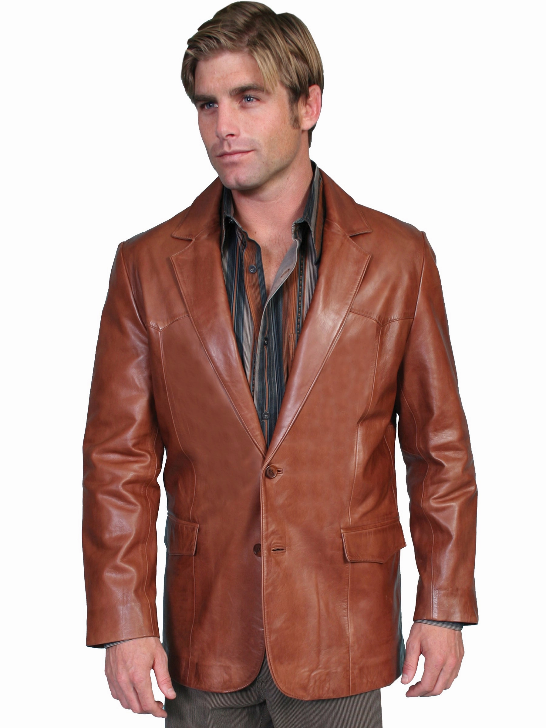 Breathable City Style Scully Leather Mens Western Lambskin Blazer Antique Brown 40
