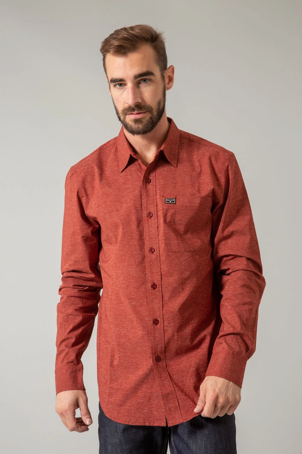 Kimes Ranch Mens Linville Solid Red Cotton blend L/S Shirt Holiday Gift