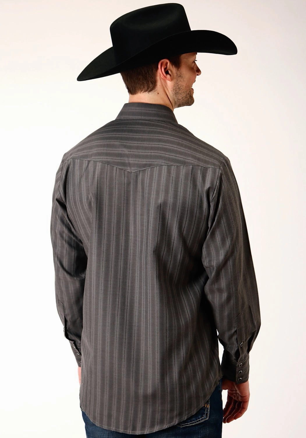 Elegant Finish Roper Mens Charcoal Cotton Blend Dobby Stripe L/S Tall Shirt