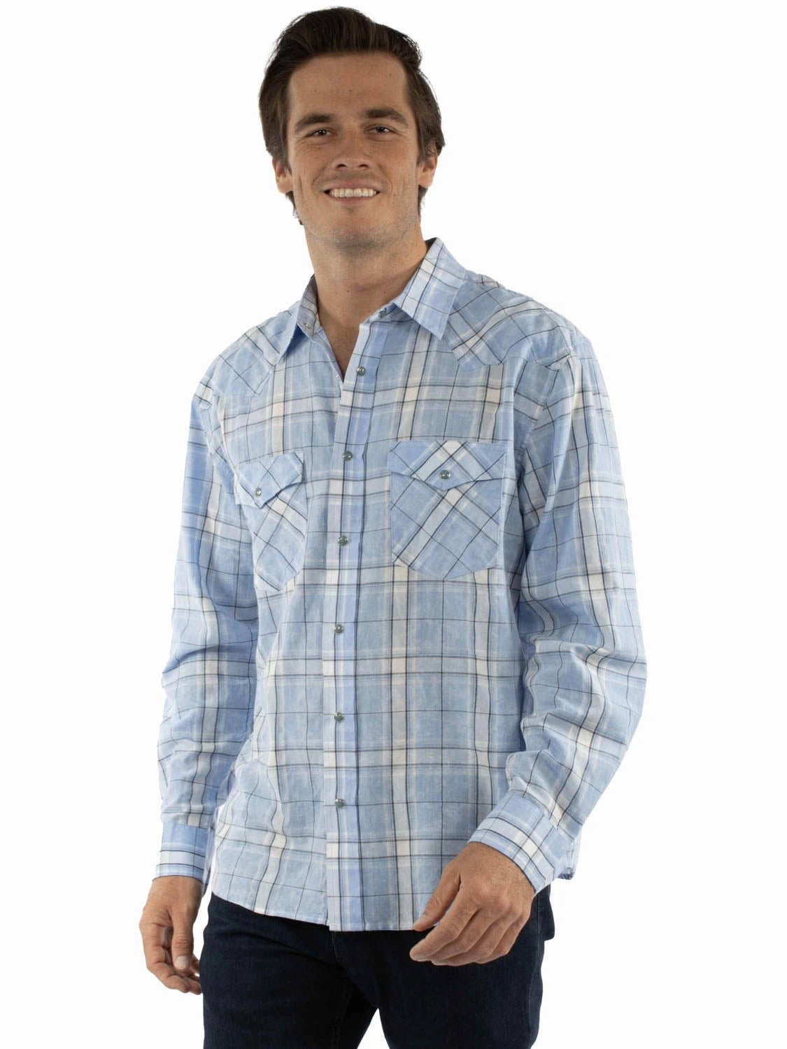 Scully Mens Worn Washed Plaid Blue 100% Cotton L/S Shirt Unisex Design hypoallergenic material