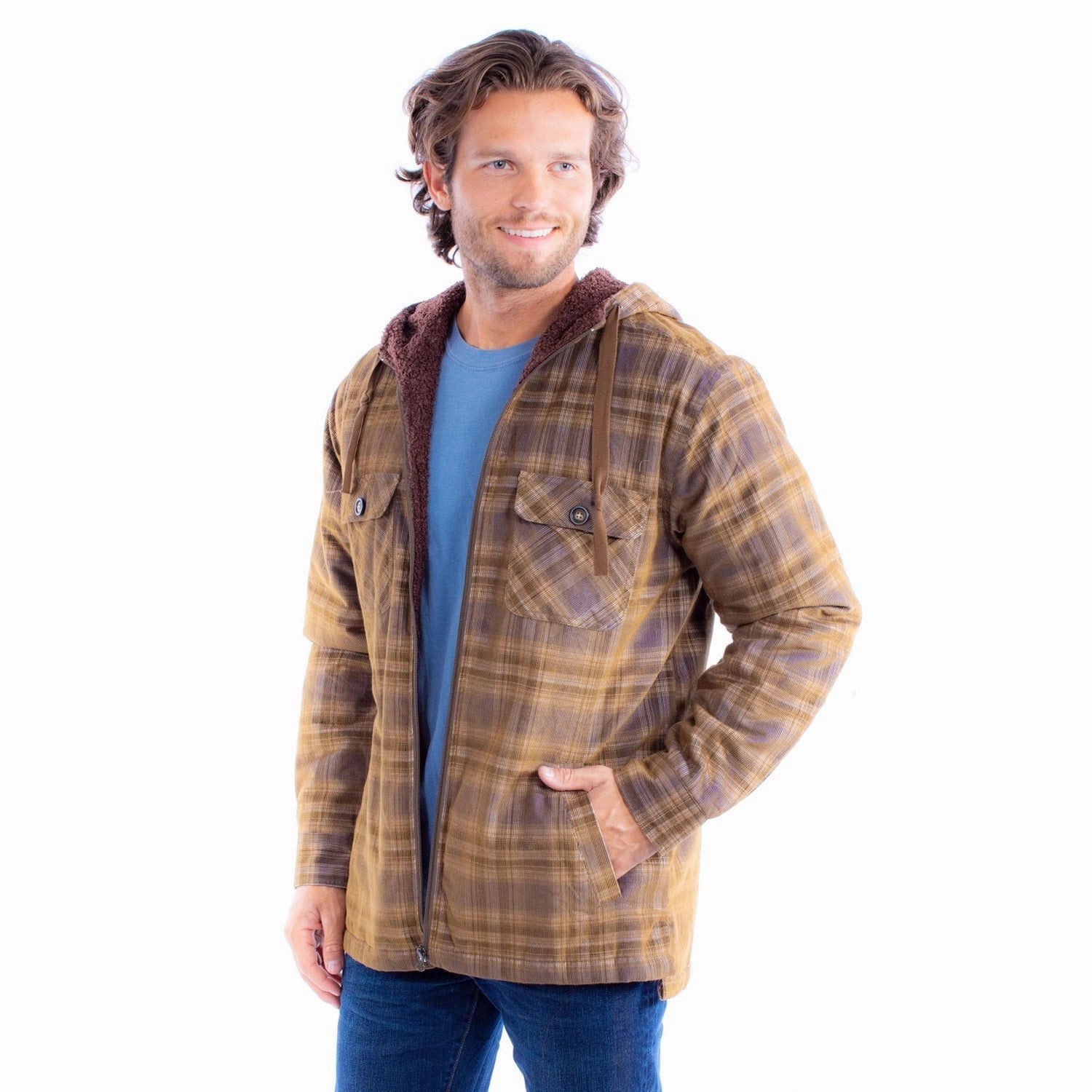 Flexible Waistband Scully Mens Sherpa Corduroy Navy/Brown 100% Cotton Hoodie