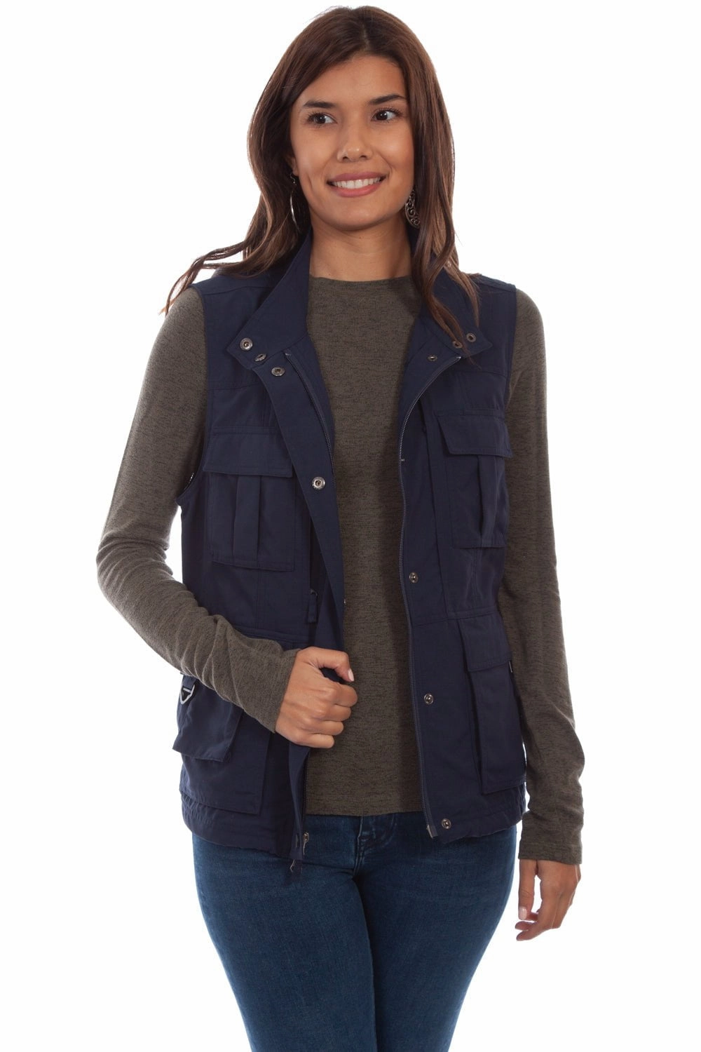 Scully Womens Midnight Sky Nylon Multi-Pocket Vest Tear Resistant Fabric Blends Basic Essential Layer