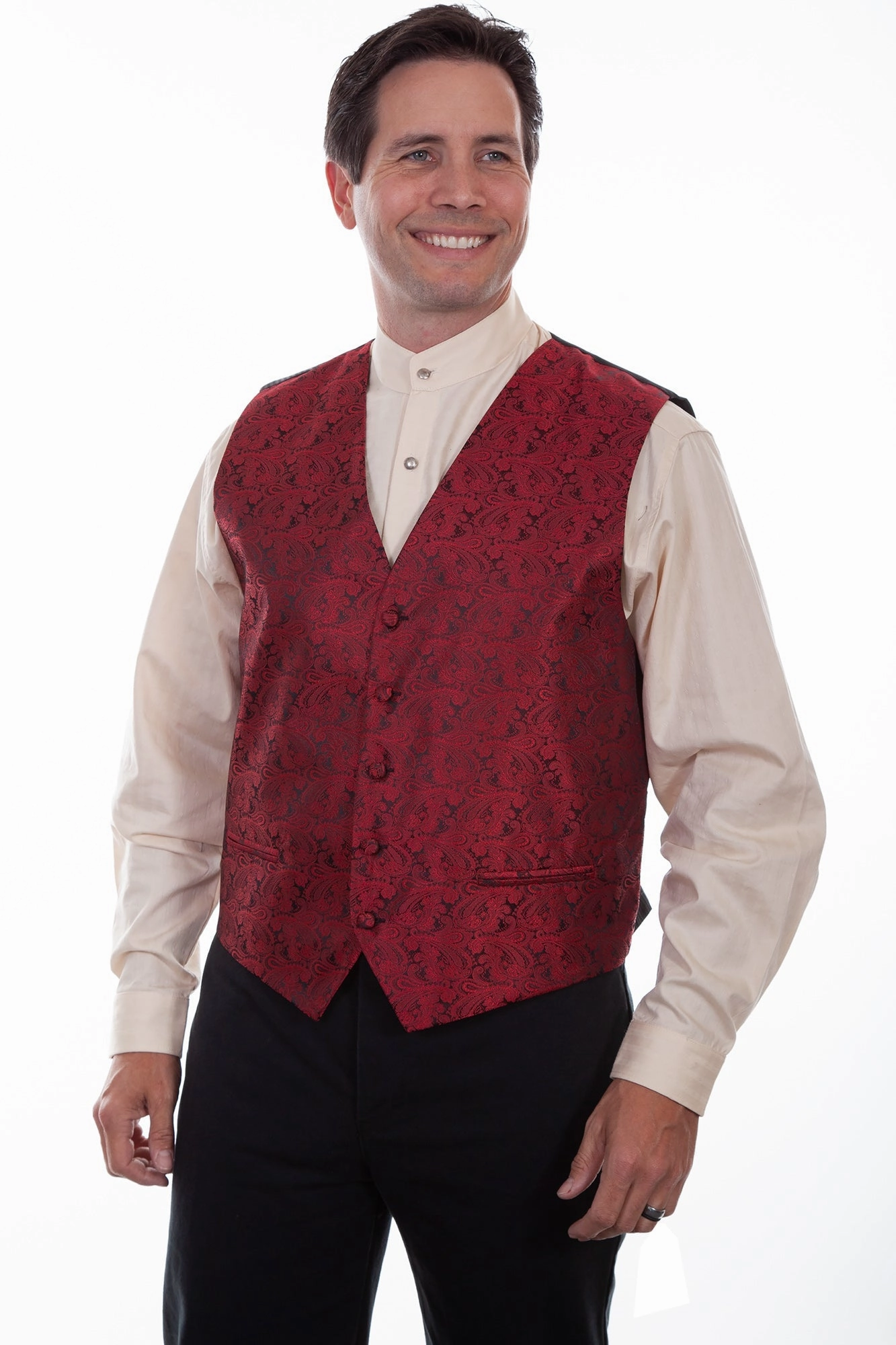 Scully Mens Red Polyester Paisley Lapel Vest Noise Free Material Thermal Regulation System