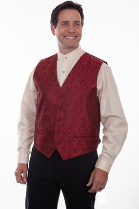 Anti Slip Shoulder AbrasionResistant Scully Mens Red Polyester Paisley Lapel Vest