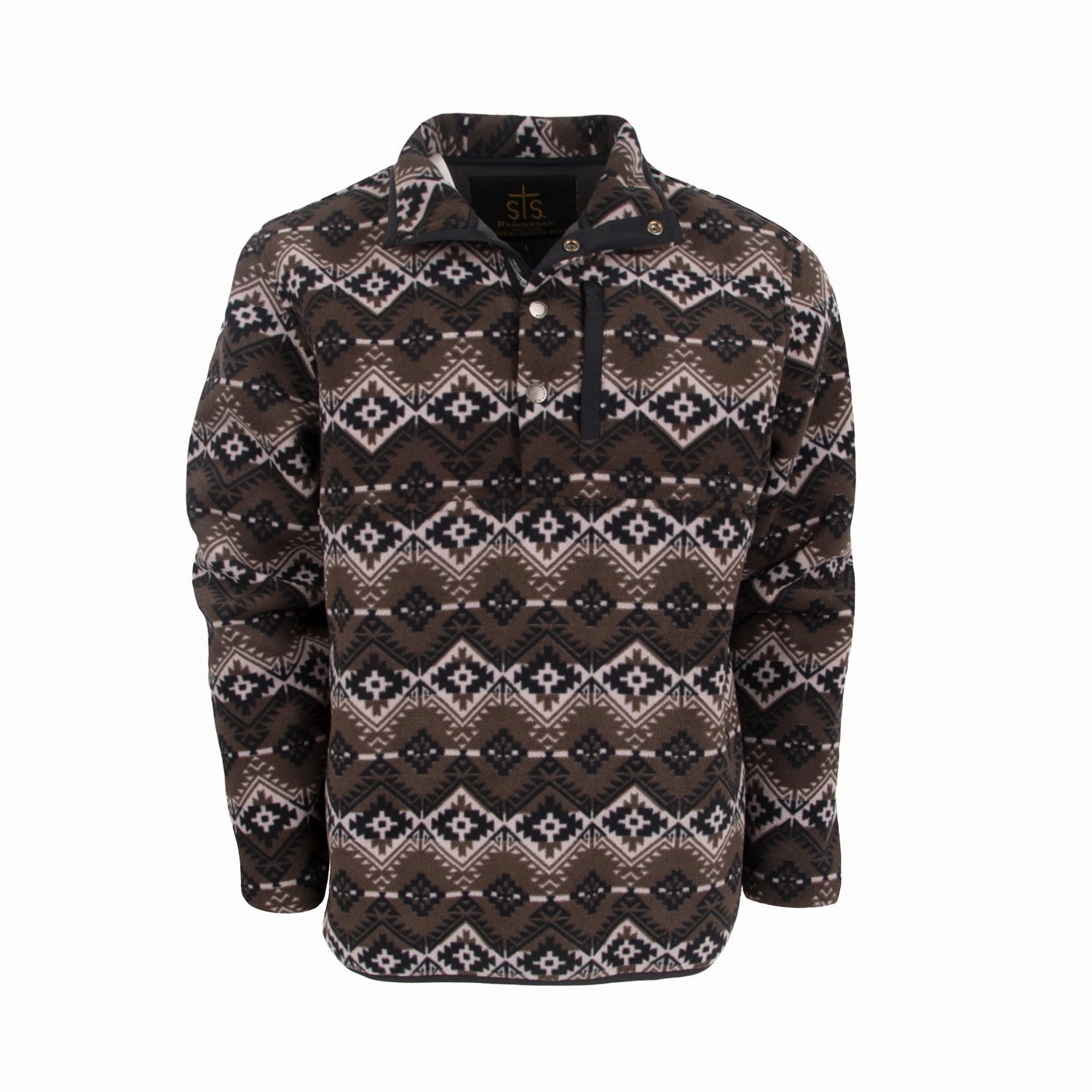STS Ranchwear Mens Wren Black Aztec 100% Polyester Fleece Jacket Minimal Look Minimalist Aesthetic