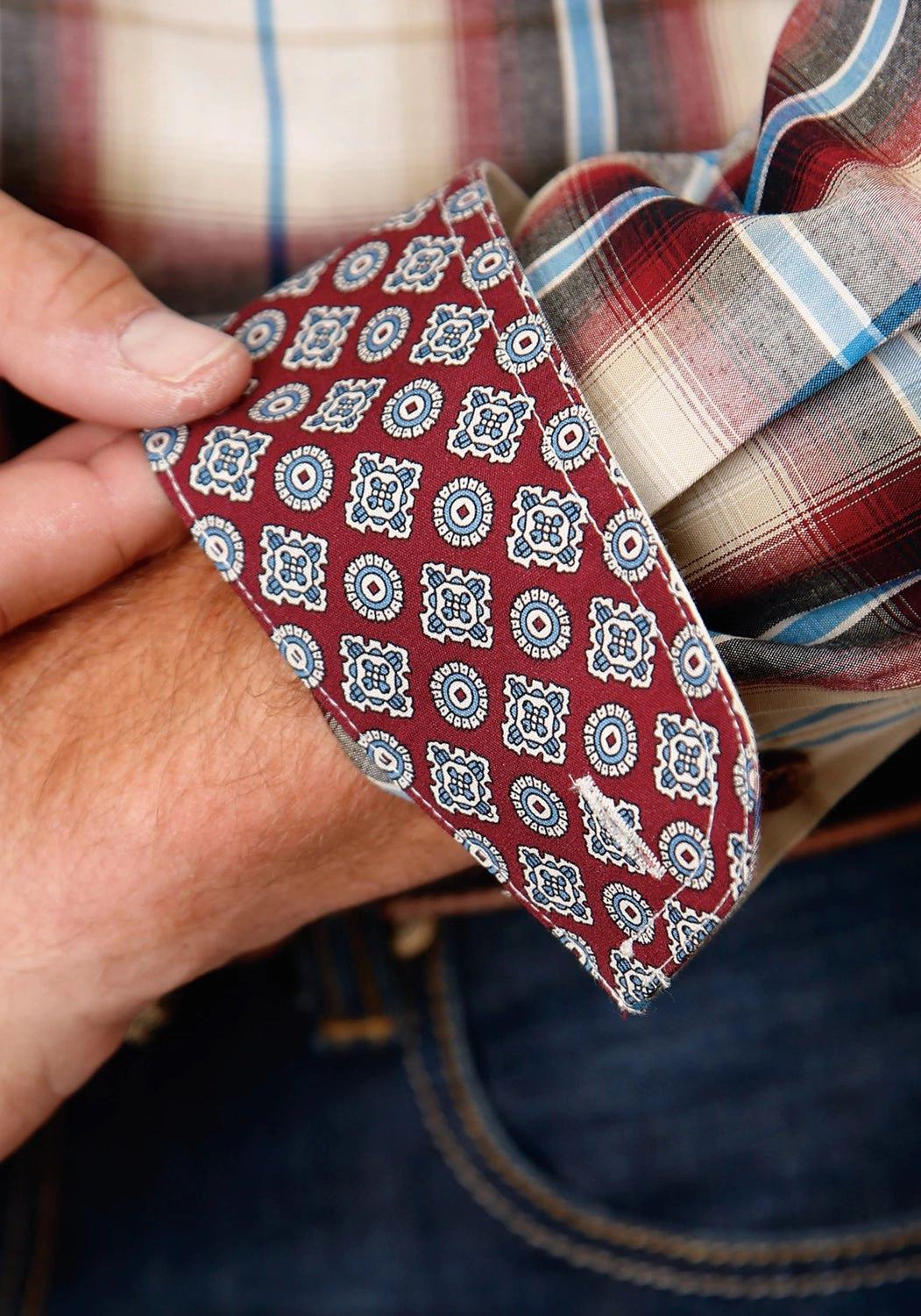 Moisture Wicking Material Roper Mens Red Canyon Plaid Red 100% Cotton L/S Shirt