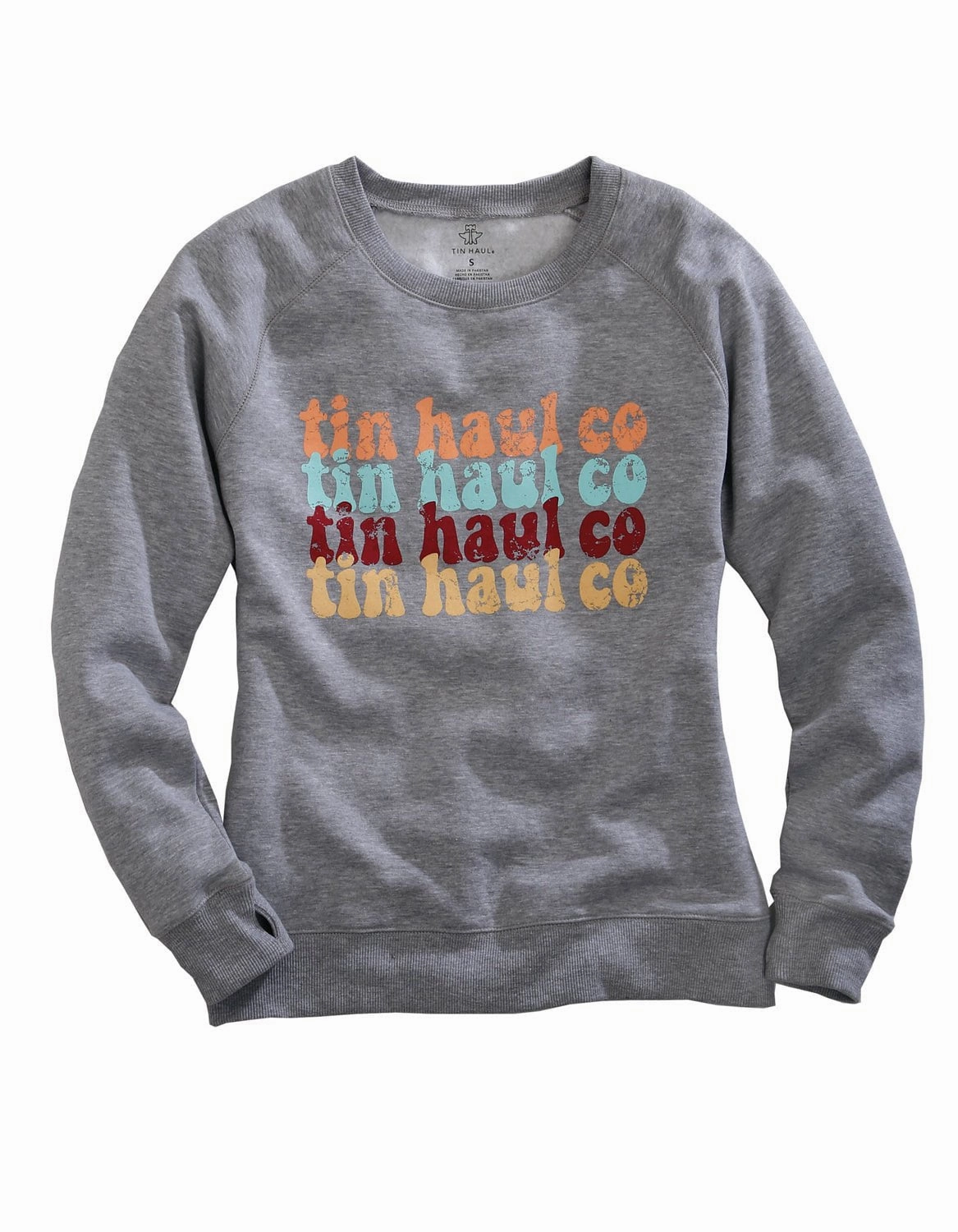 Tin Haul Womens Grey Cotton Blend Multi-Color Logo Sweatshirt MagneticClosure SnapFastenings